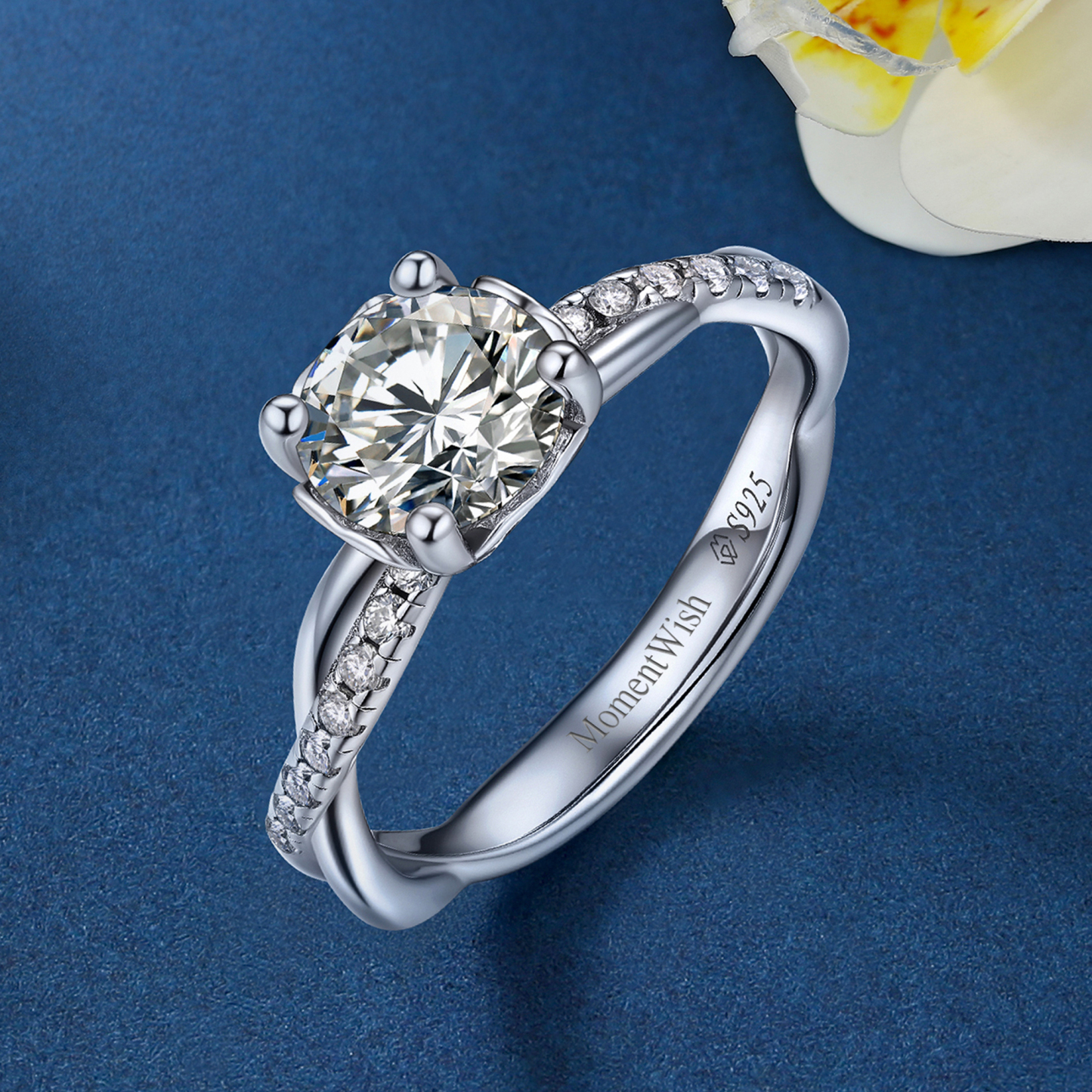 Petite Twisted Vine Pavé Round Moissanite Engagement Ring (1 Ct. VVS1)