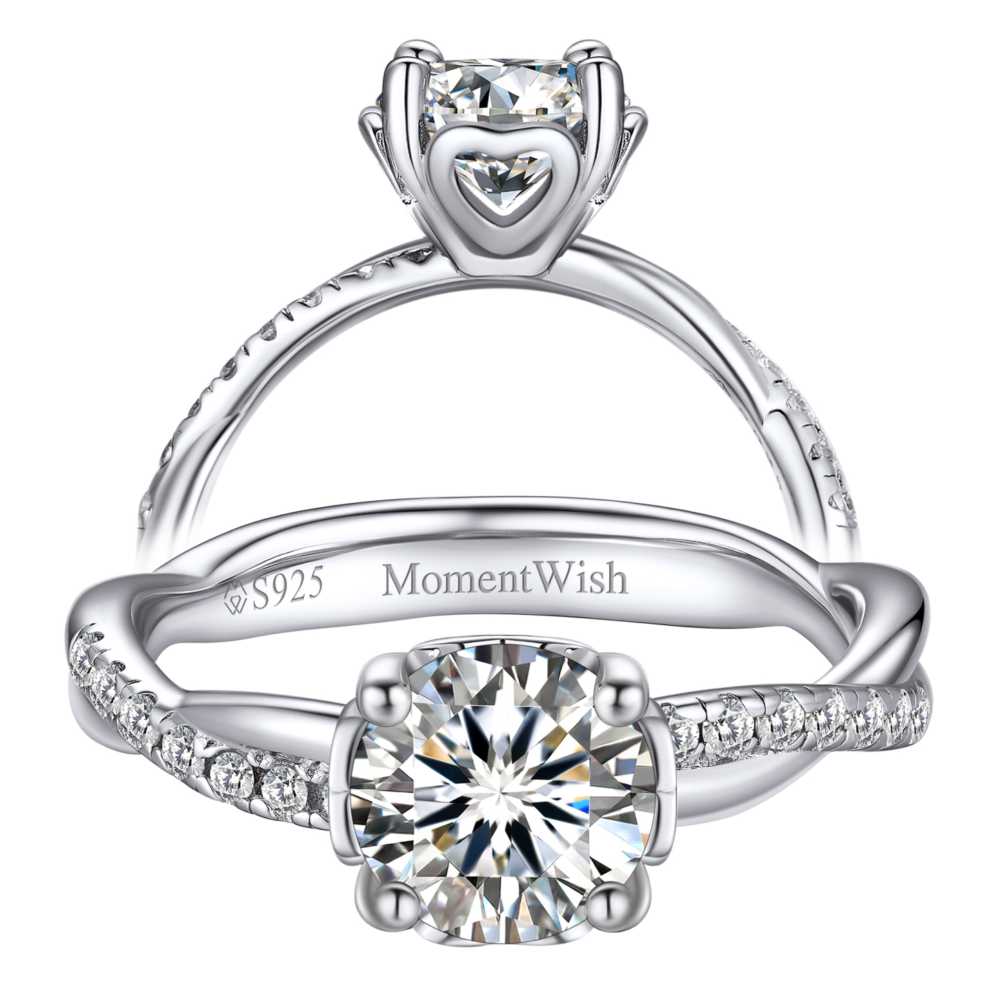 Petite Twisted Vine Pavé Round Moissanite Engagement Ring (1 Ct. VVS1)