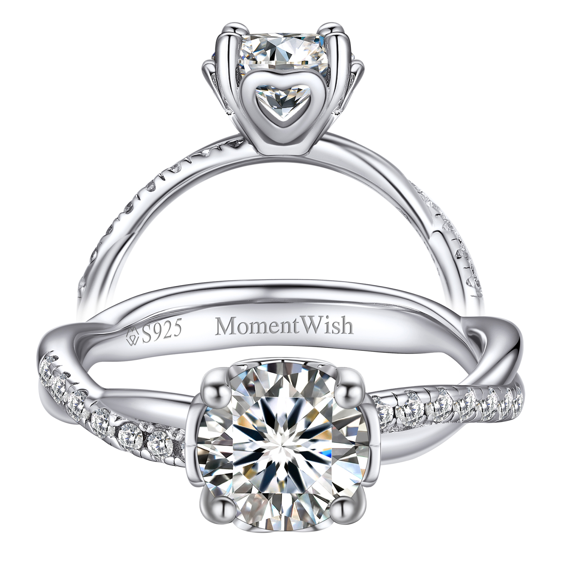 Petite Twisted Vine Pavé Round Moissanite Engagement Ring (1 Ct. VVS1)