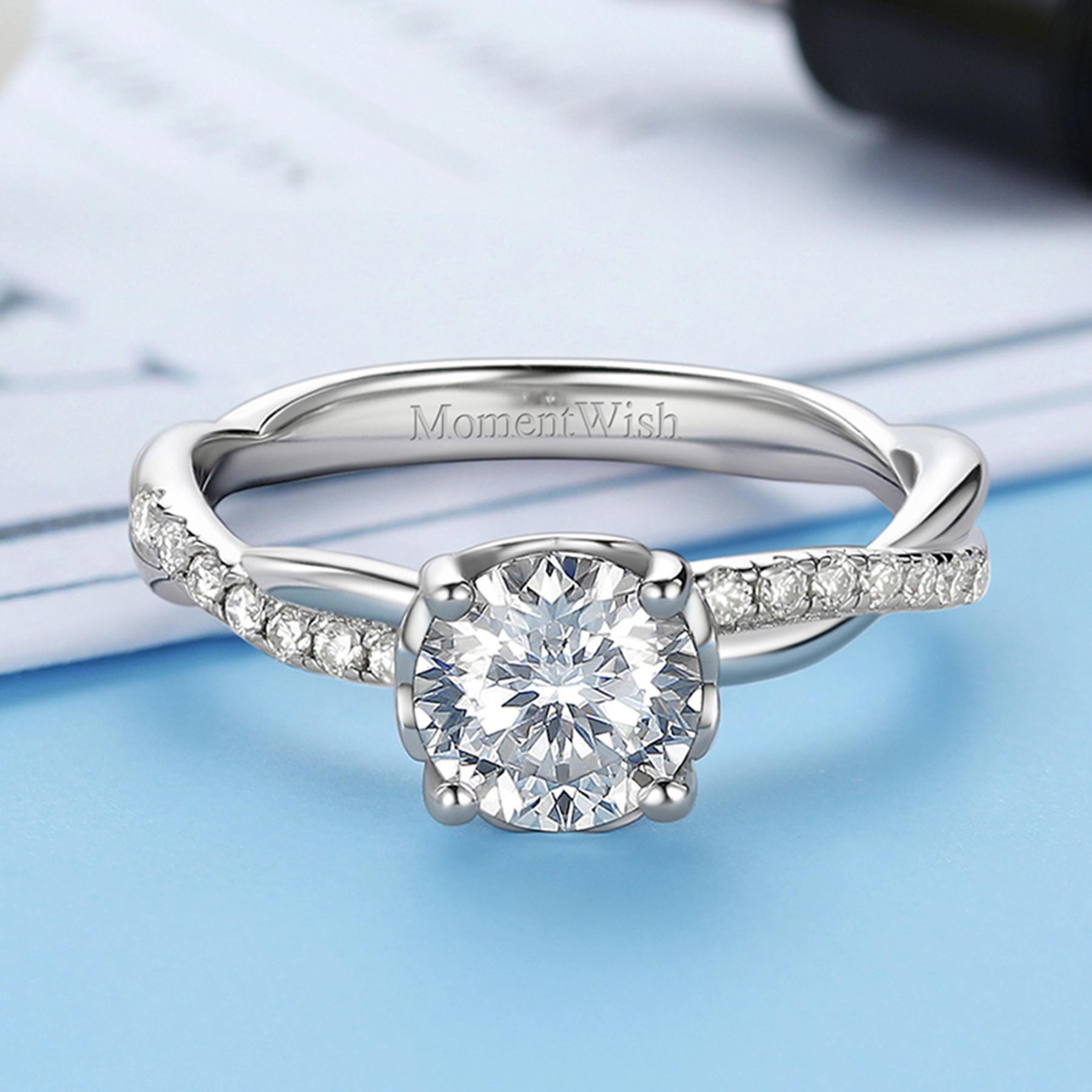 Petite Twisted Vine Pavé Round Moissanite Engagement Ring (1 Ct. VVS1)