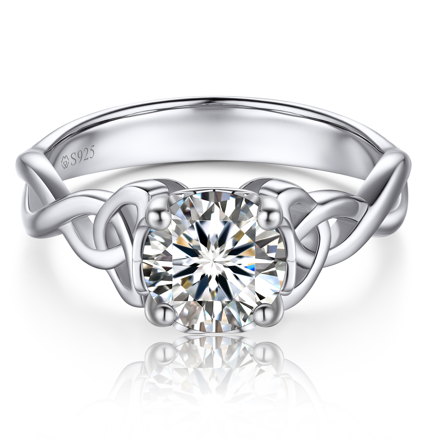 1 Carat Four Prong Solitaire Moissanite Celtic Knot Engagement Ring (D Color VVS1)