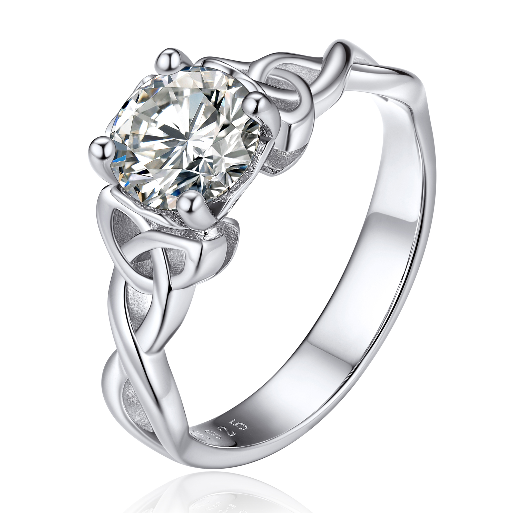 1 Carat Four Prong Solitaire Moissanite Celtic Knot Engagement Ring (D Color VVS1)