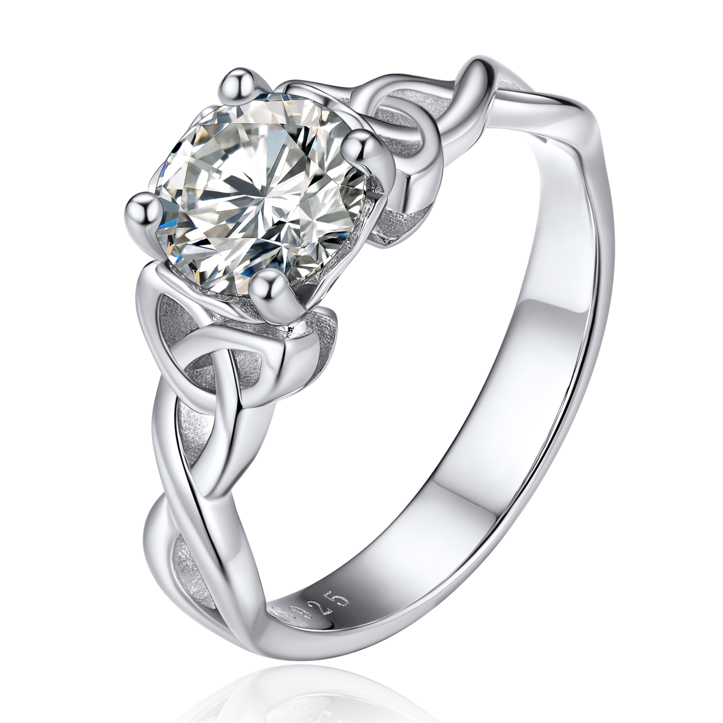 1 Carat Four Prong Solitaire Moissanite Celtic Knot Engagement Ring (D Color VVS1)