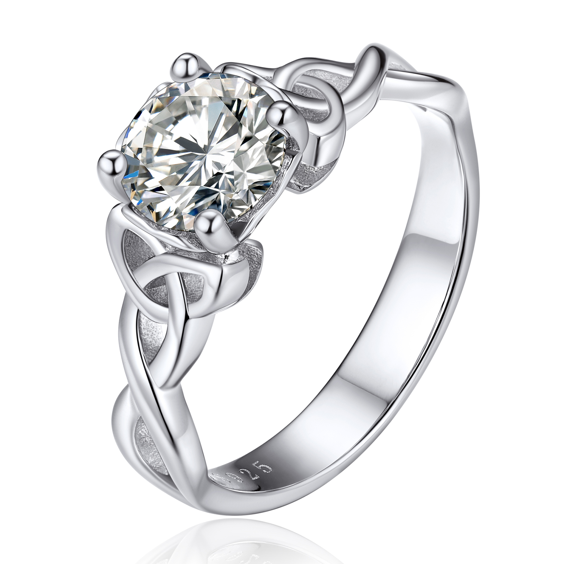 1 Carat Four Prong Solitaire Moissanite Celtic Knot Engagement Ring (D Color VVS1)