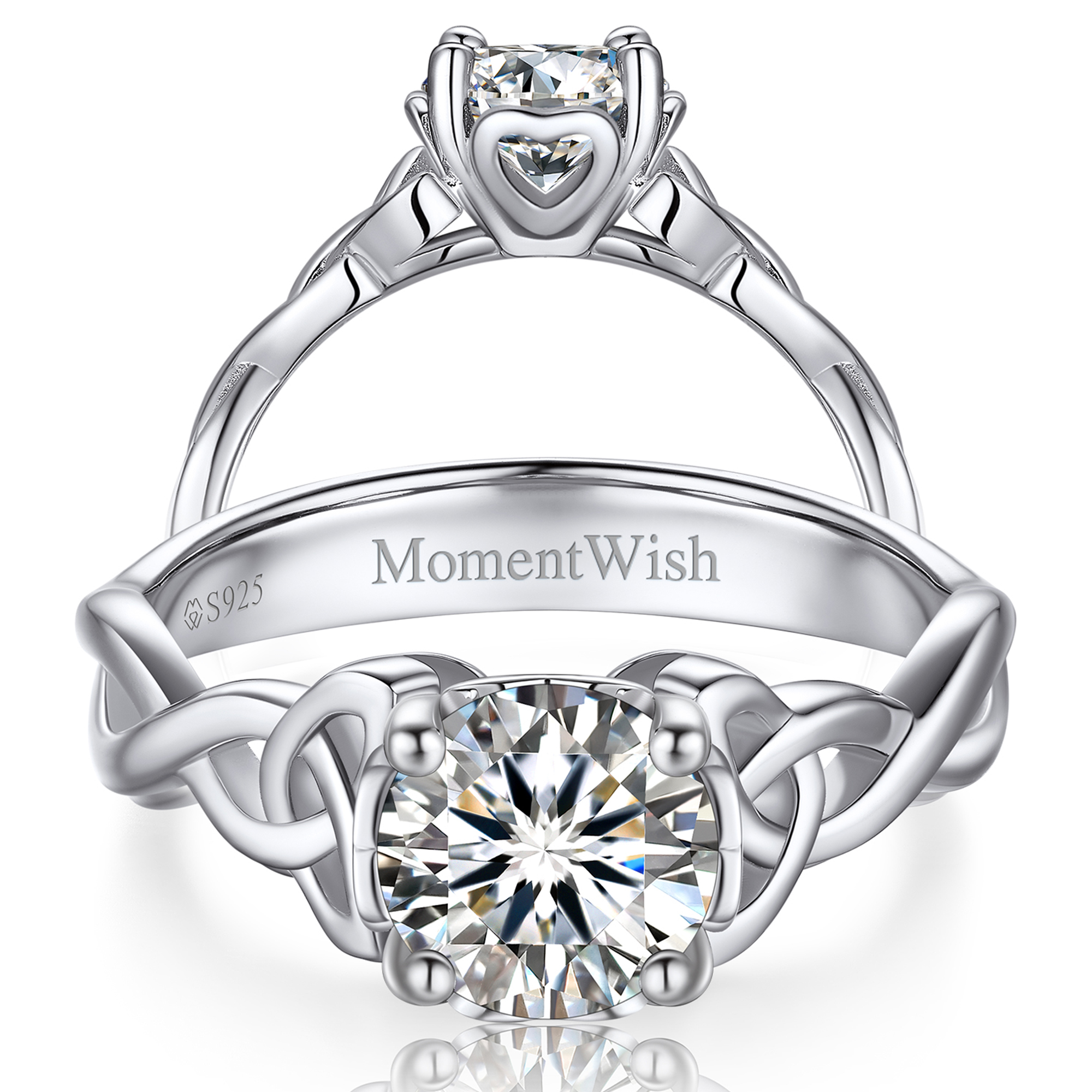 1 Carat Four Prong Solitaire Moissanite Celtic Knot Engagement Ring (D Color VVS1)