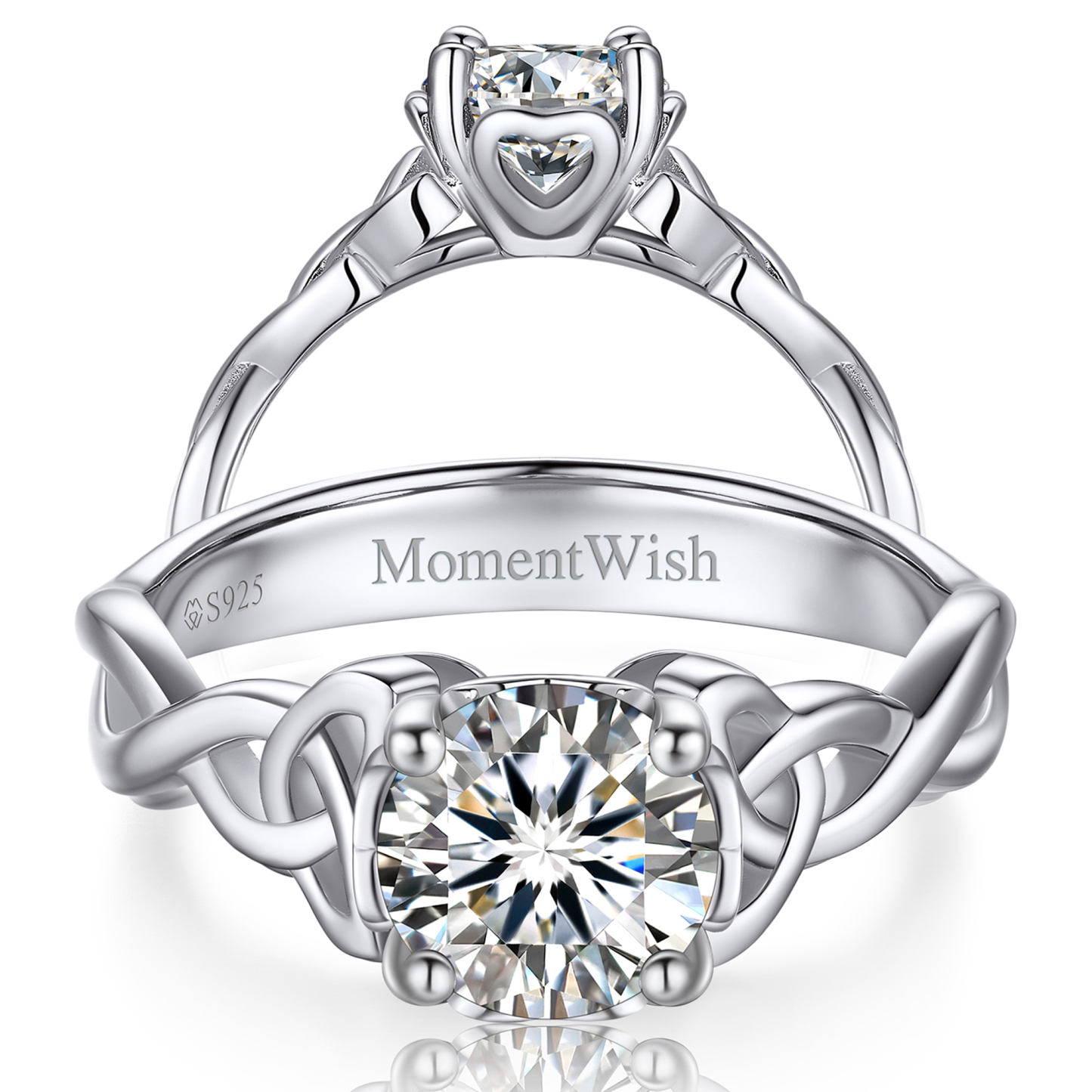 1 Carat Four Prong Solitaire Moissanite Celtic Knot Engagement Ring (D Color VVS1)