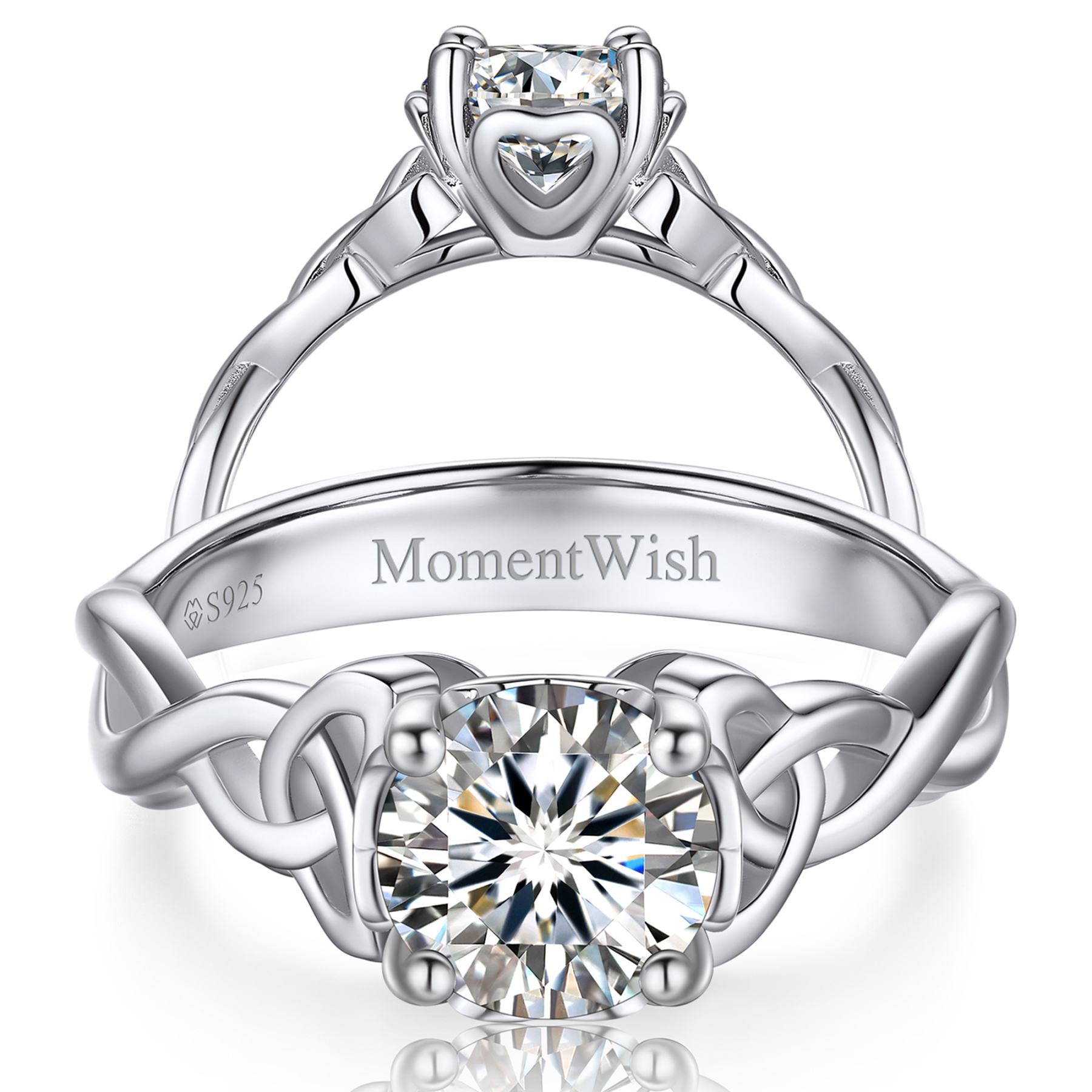 1 Carat Four Prong Solitaire Moissanite Celtic Knot Engagement Ring (D Color VVS1)