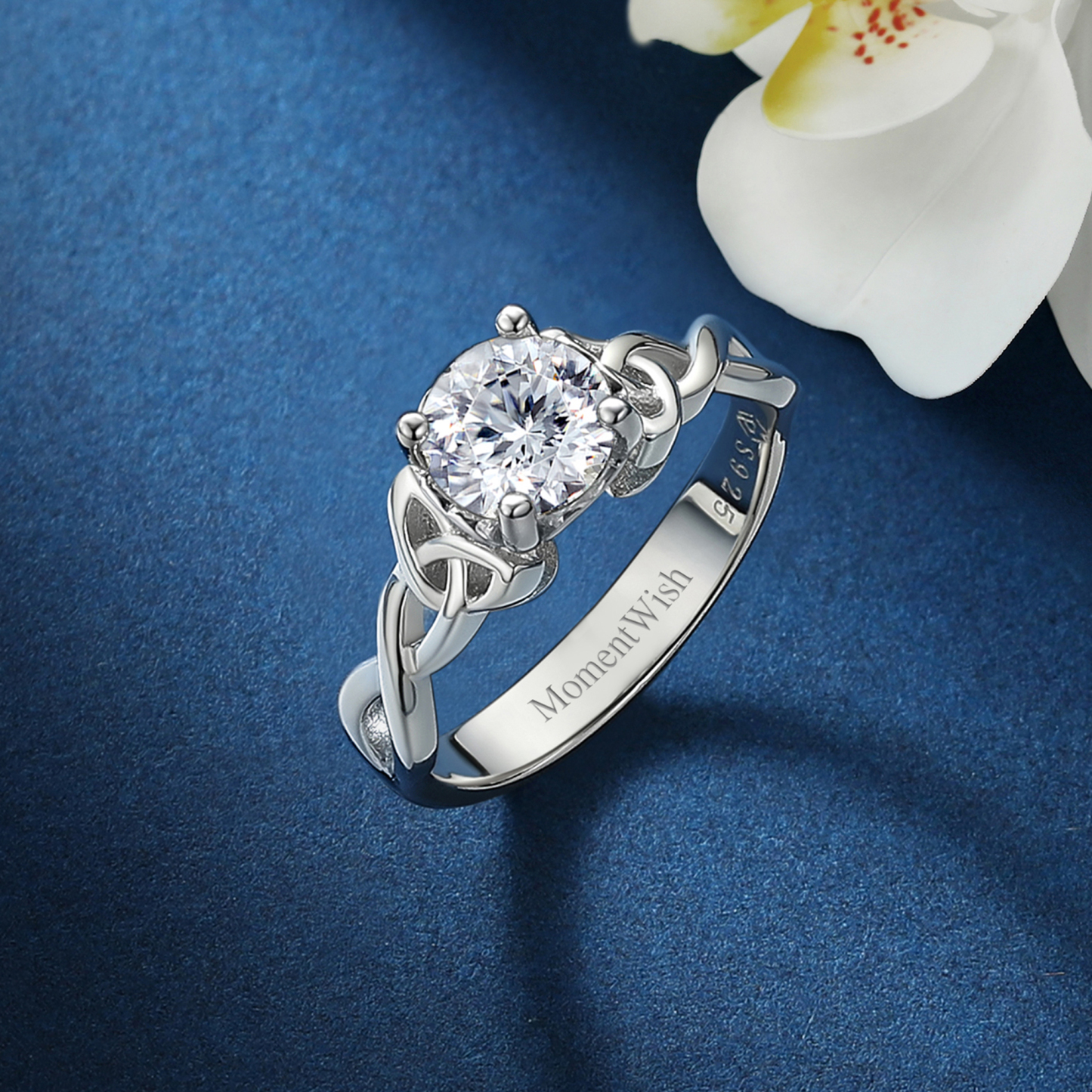 1 Carat Four Prong Solitaire Moissanite Celtic Knot Engagement Ring (D Color VVS1)
