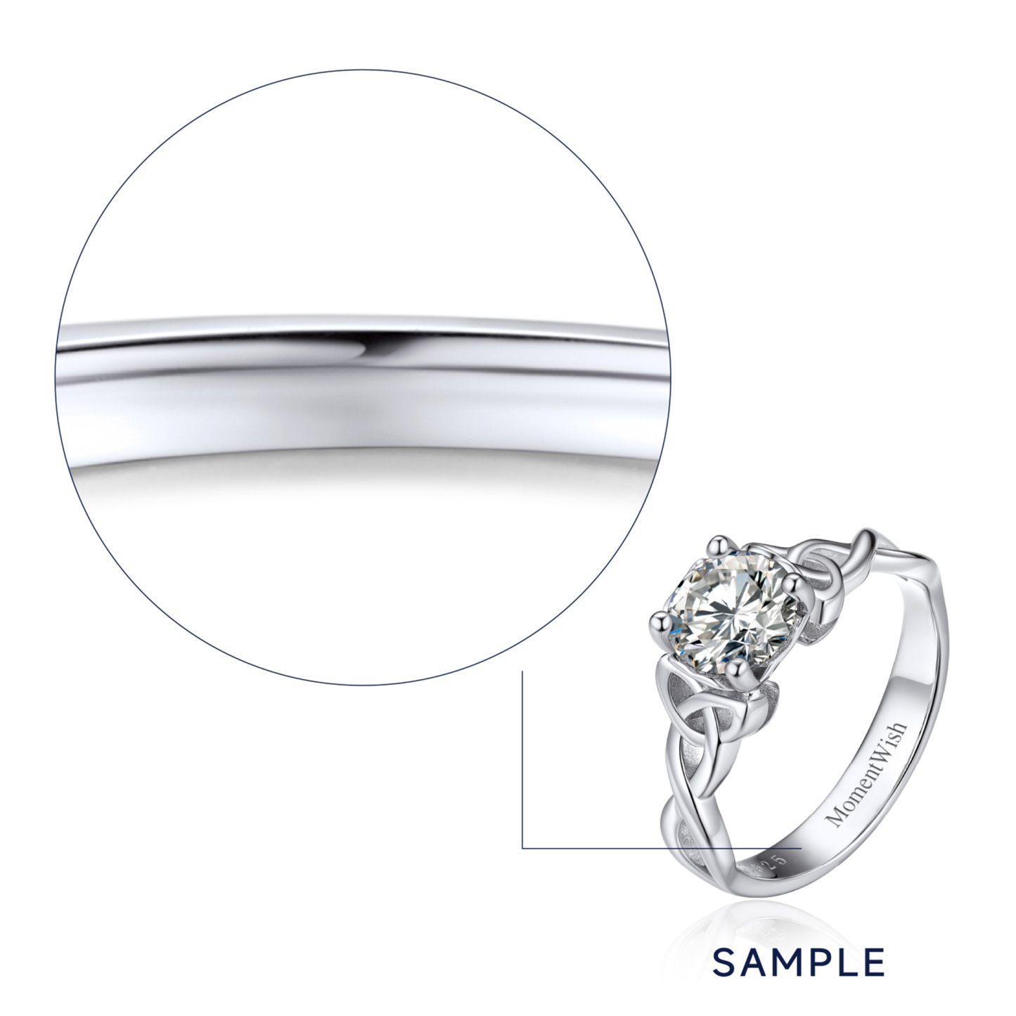 1 Carat Four Prong Solitaire Moissanite Celtic Knot Engagement Ring (D Color VVS1)