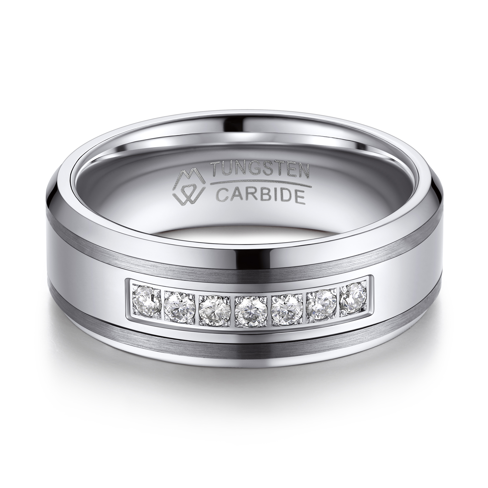 Channel Set Silver Tungsten Wedding Rings