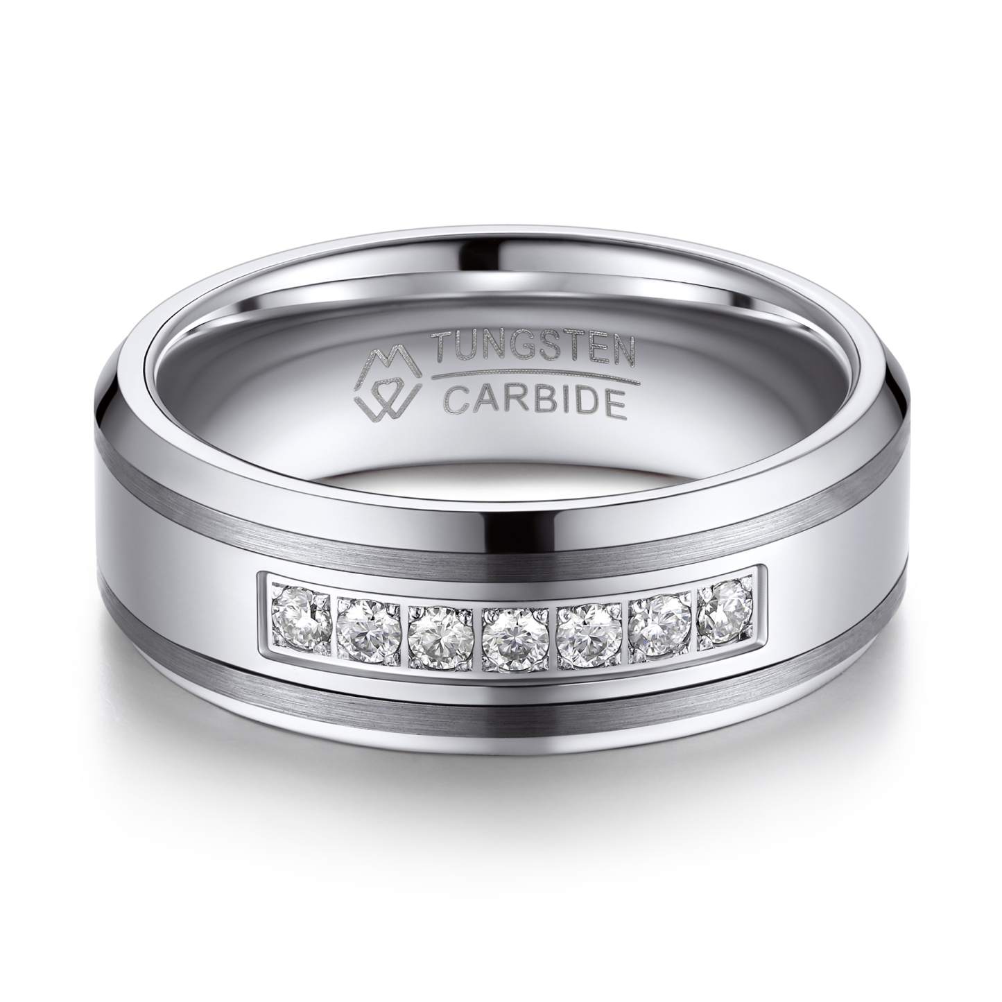 Channel Set Silver Tungsten Wedding Rings