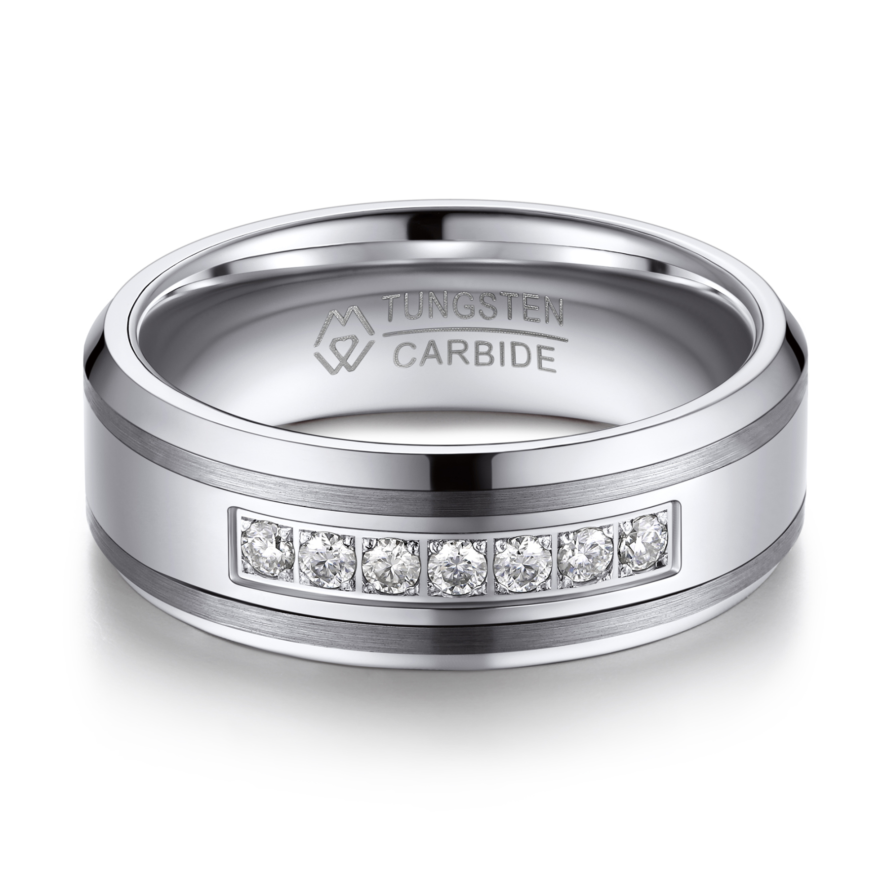 Channel Set Silver Tungsten Wedding Rings