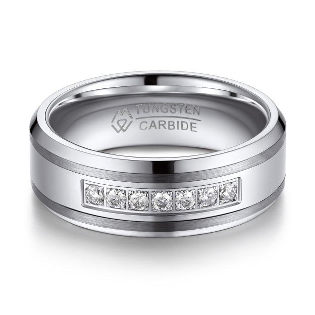 Moissanite Tungsten Carbide Wedding Ring in White Gold