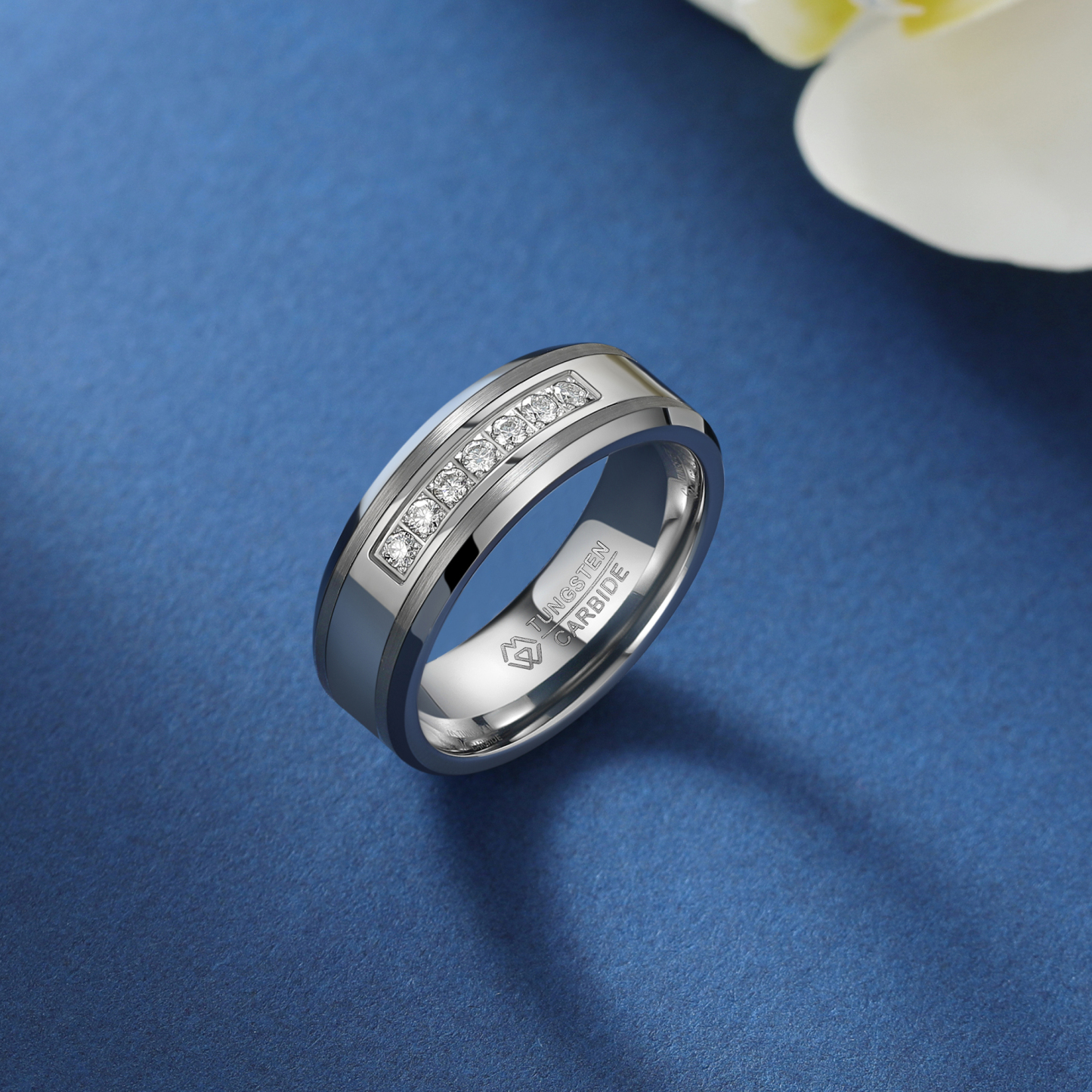 Channel Set Silver Tungsten Wedding Rings