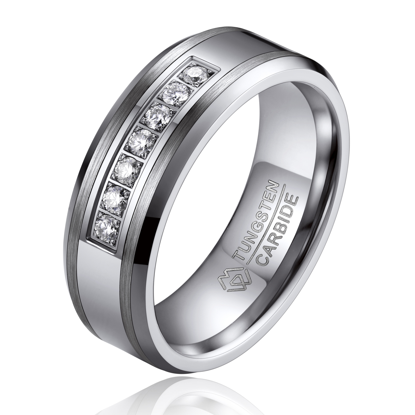 Channel Set Silver Tungsten Wedding Rings