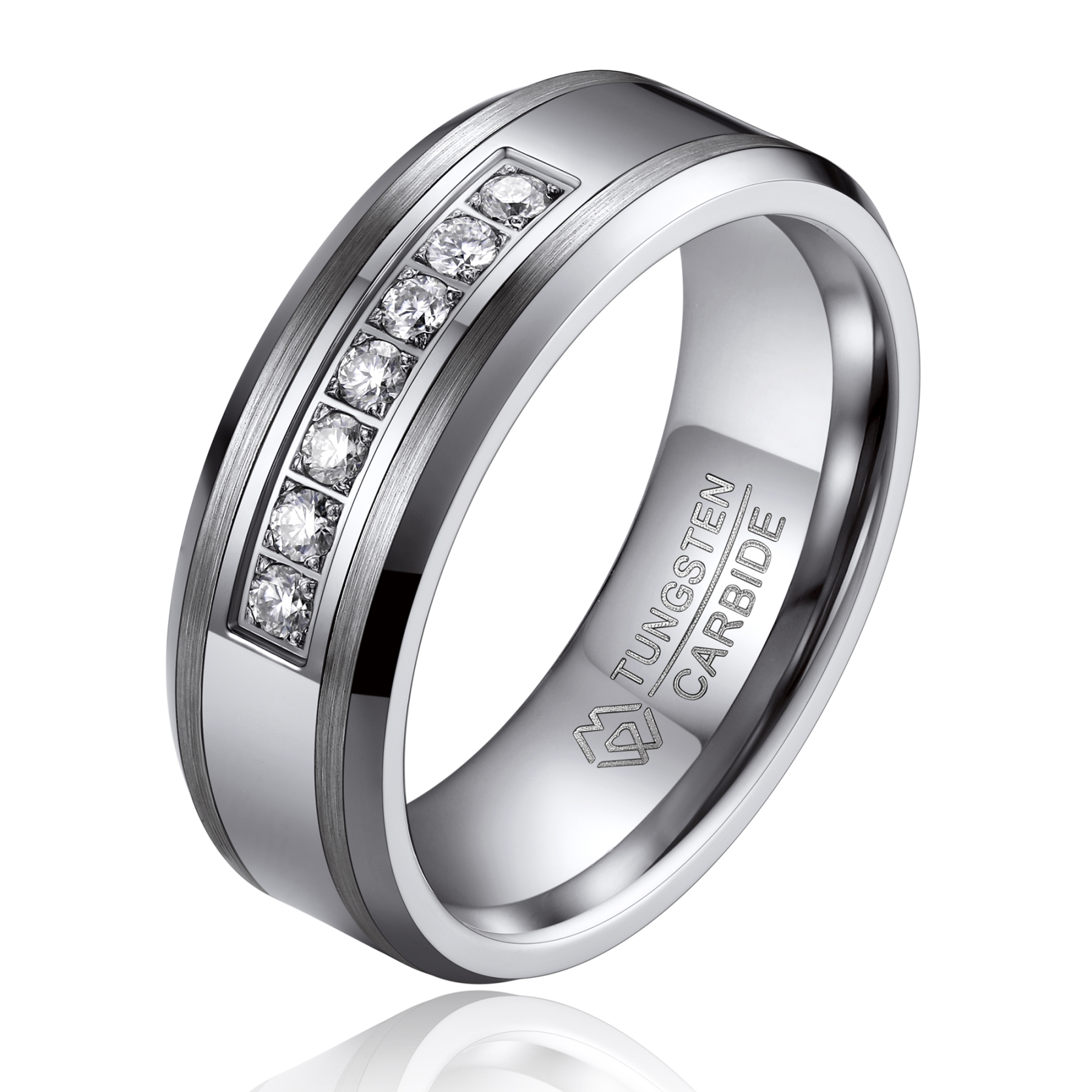 Channel Set Silver Tungsten Wedding Rings