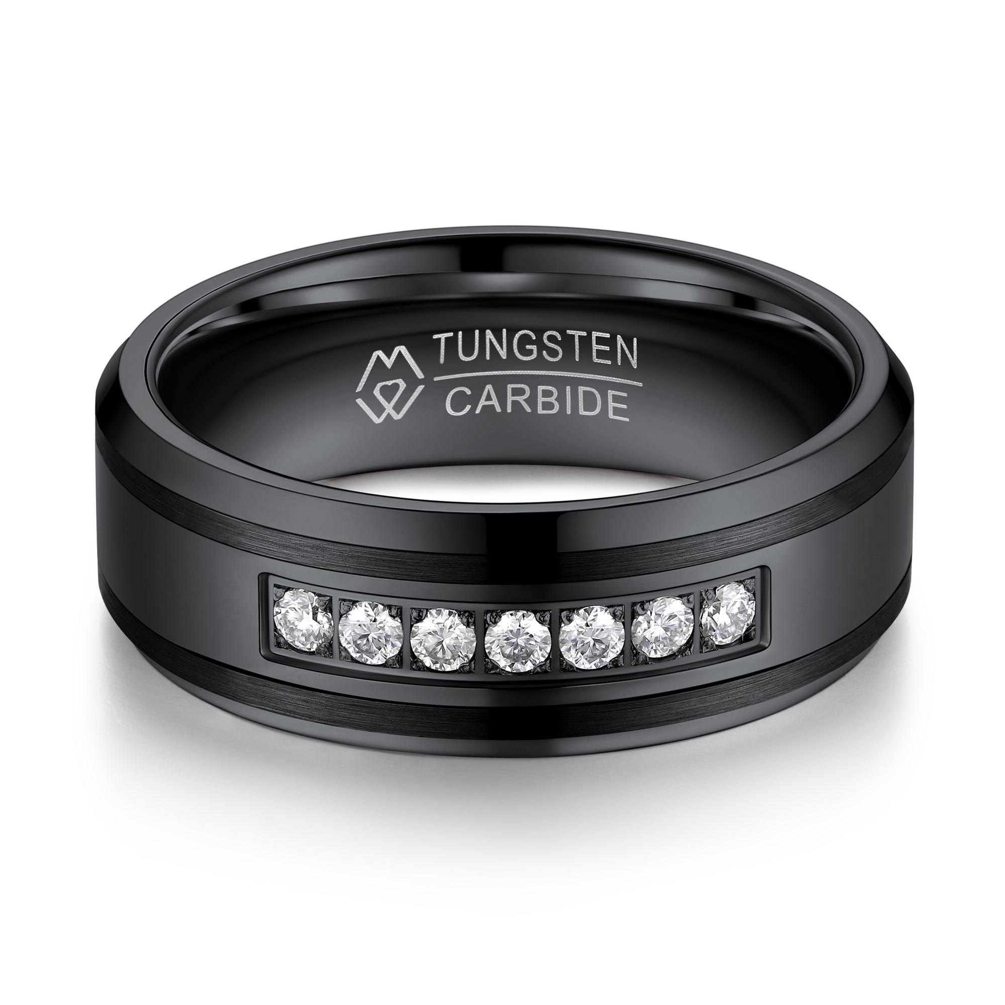 Channel Set 8mm Eternity Wedding Rings in Black Tungsten (D Color VVS1)