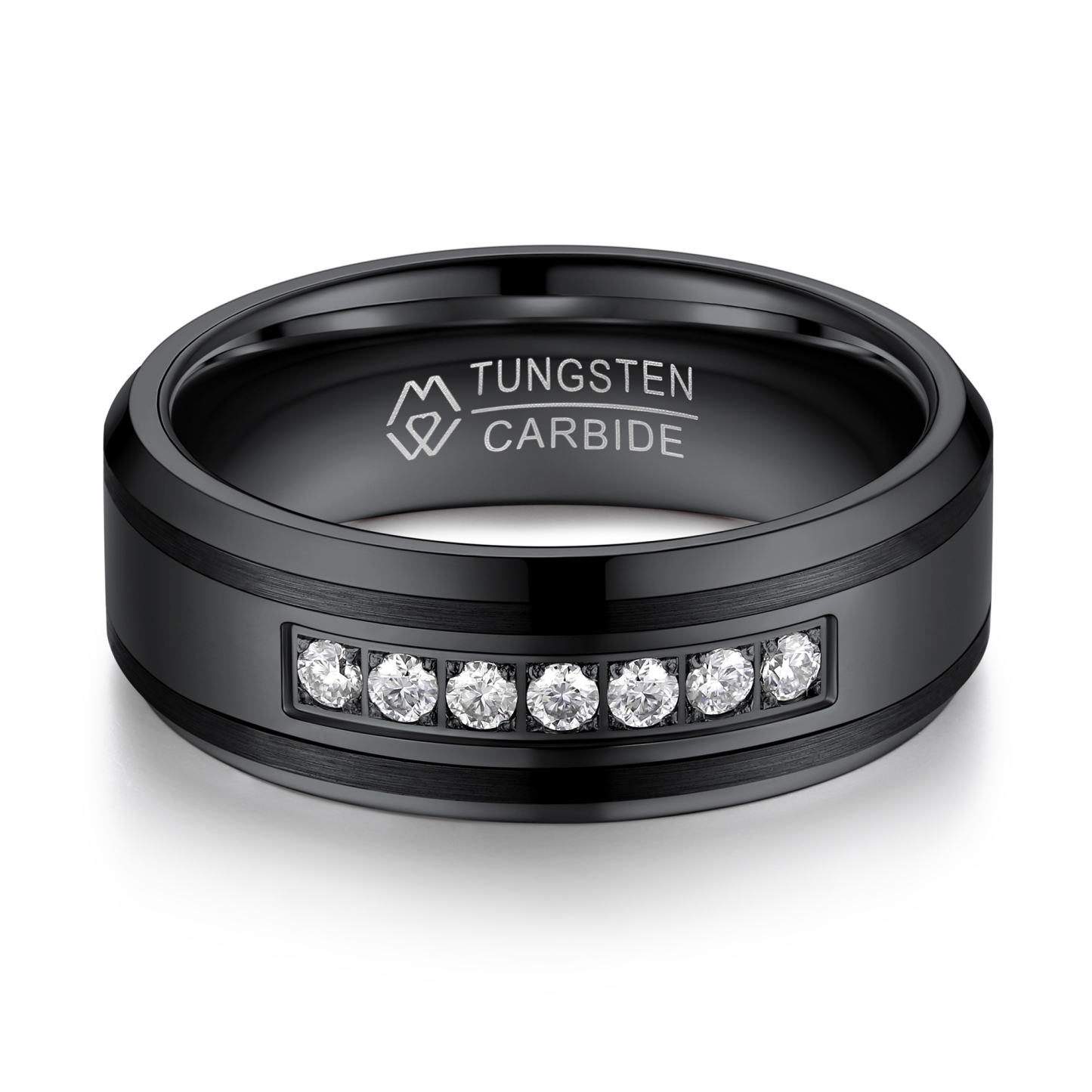 Channel Set 8mm Eternity Wedding Rings in Black Tungsten (D Color VVS1