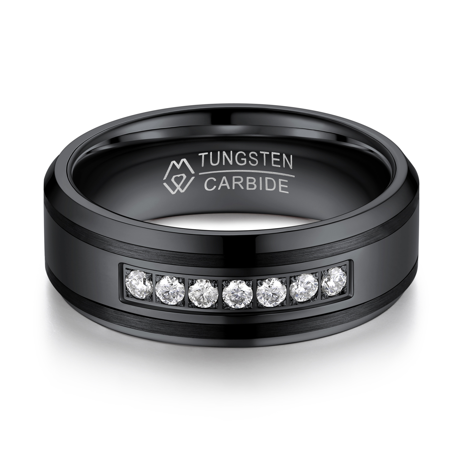 Channel Set 8mm Eternity Wedding Rings in Black Tungsten (D Color VVS1