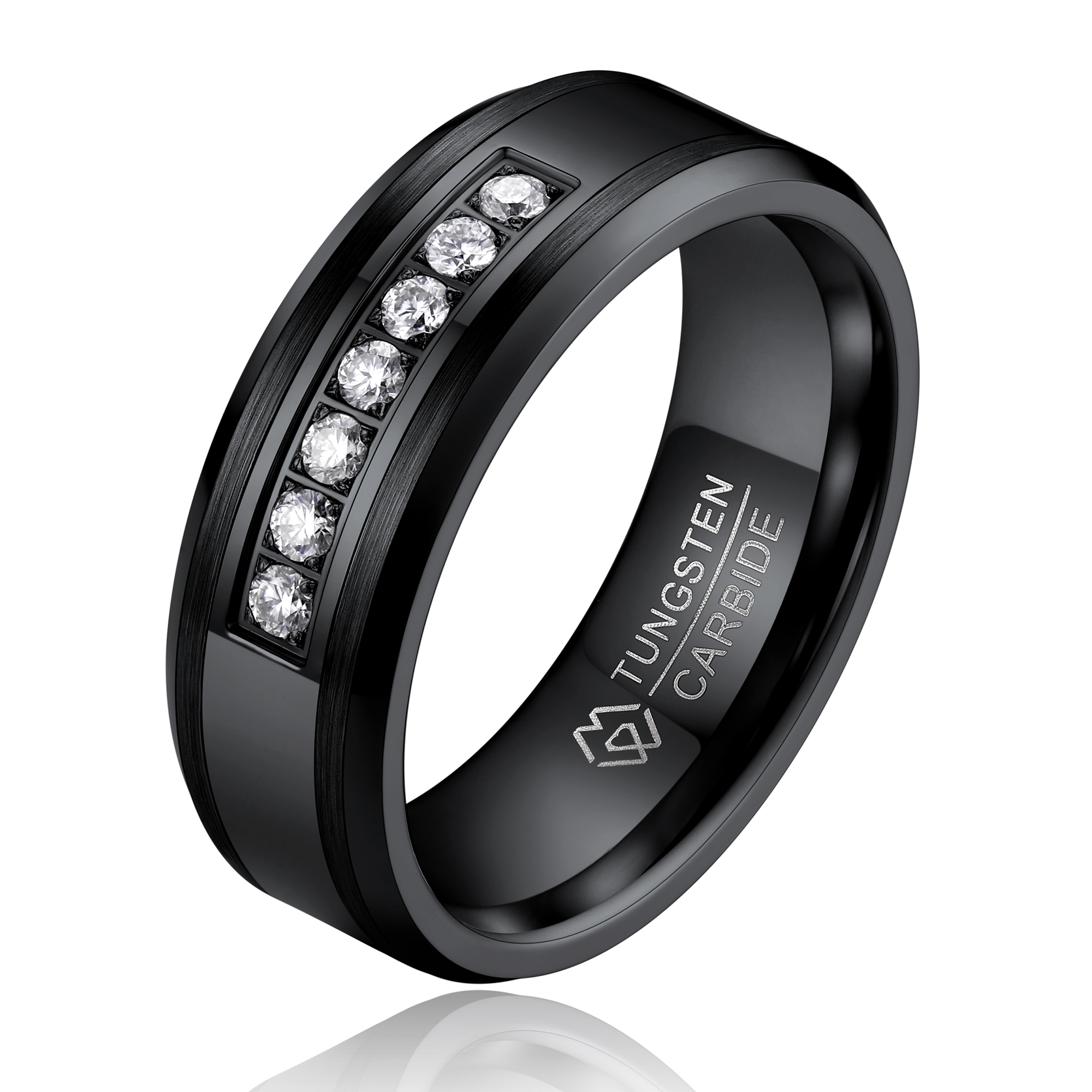 Channel Set 8mm Eternity Wedding Rings in Black Tungsten (D Color VVS1)