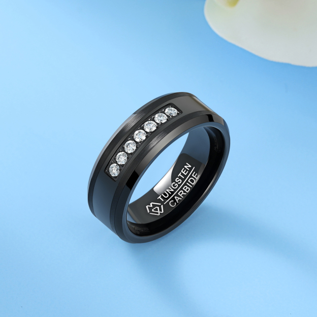 Moissanite Tungsten Carbide Wedding Ring in Black Plated, Tungsten-01
