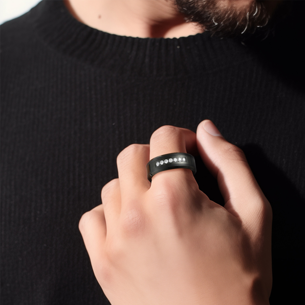 Moissanite Tungsten Carbide Wedding Ring in Black Plated for Men