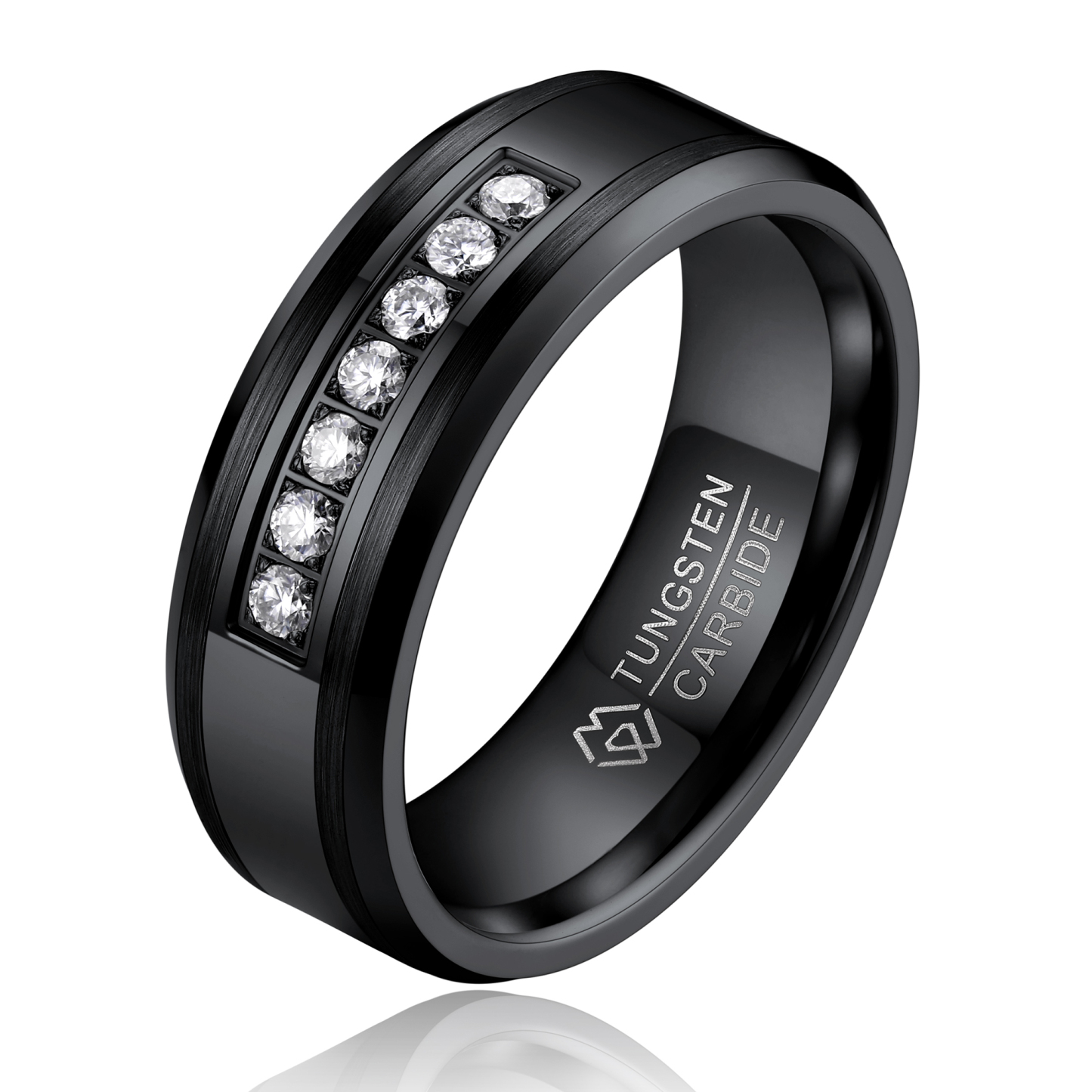 Channel Set 8mm Eternity Wedding Rings in Black Tungsten (D Color VVS1)