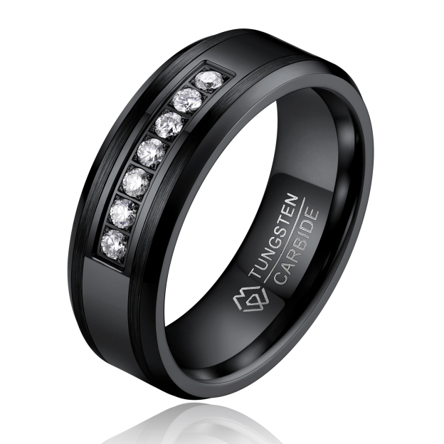 Moissanite Tungsten Carbide Wedding Ring in Black Plated-02
