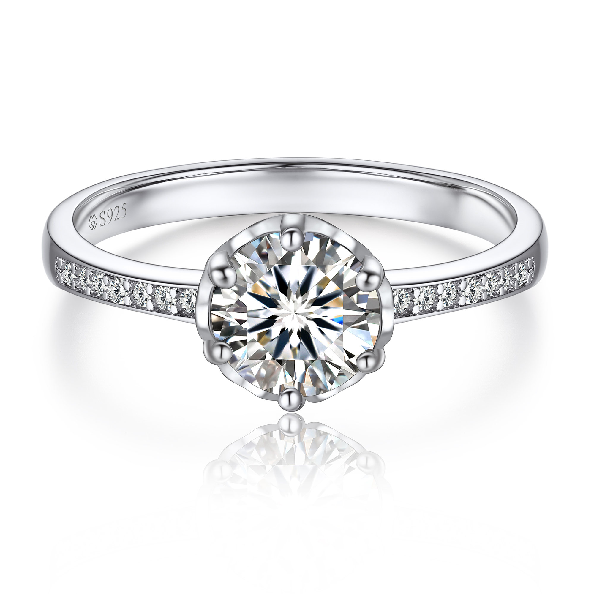 6 Prong Channel Set Round Moissanite Engagement Rings (1 Ct. VVS1)