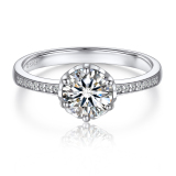 Moissanite Six-Prong Round Cut Channel Set Engagement Ring with Side Heart for Women in White Gold (1 Ct. VVS1)