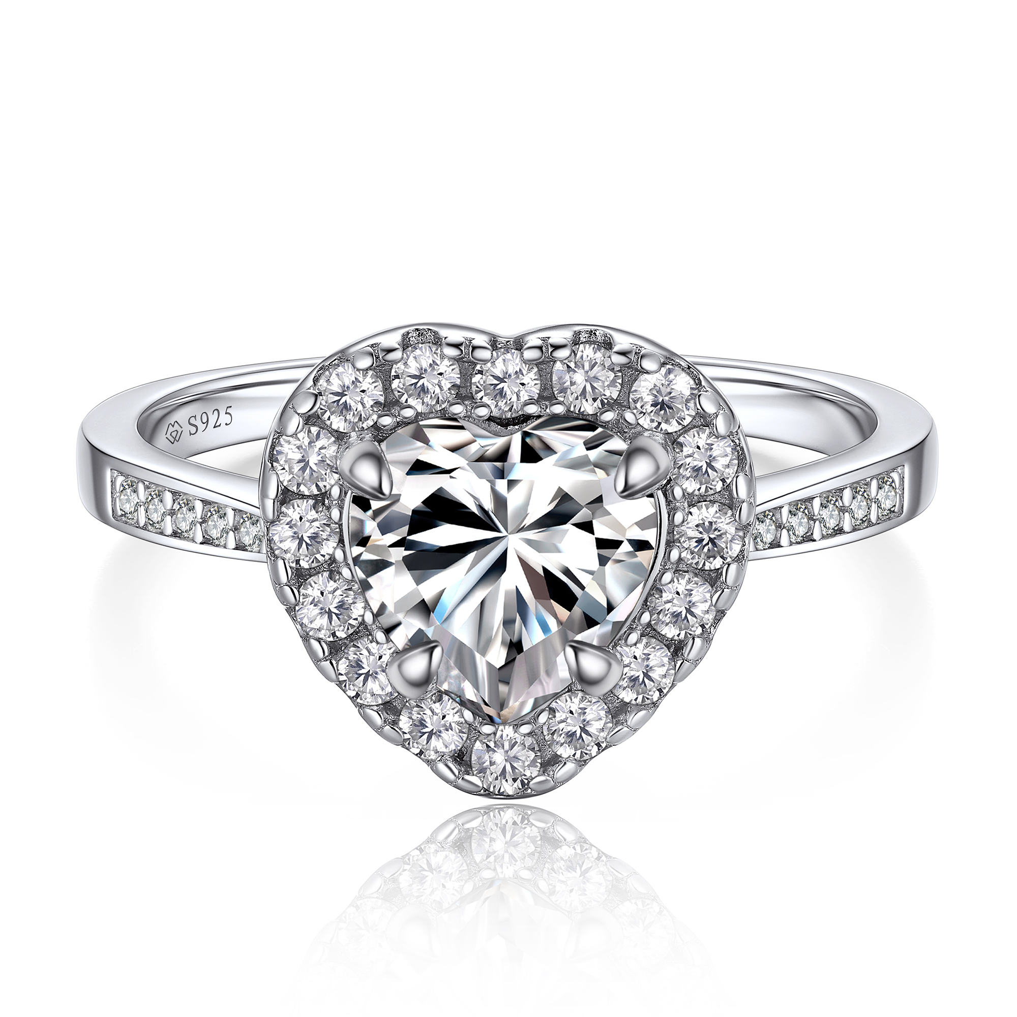 Halo Heart Cut Moissanite Engagement Rings in White Gold (1 Ct. VVS1)
