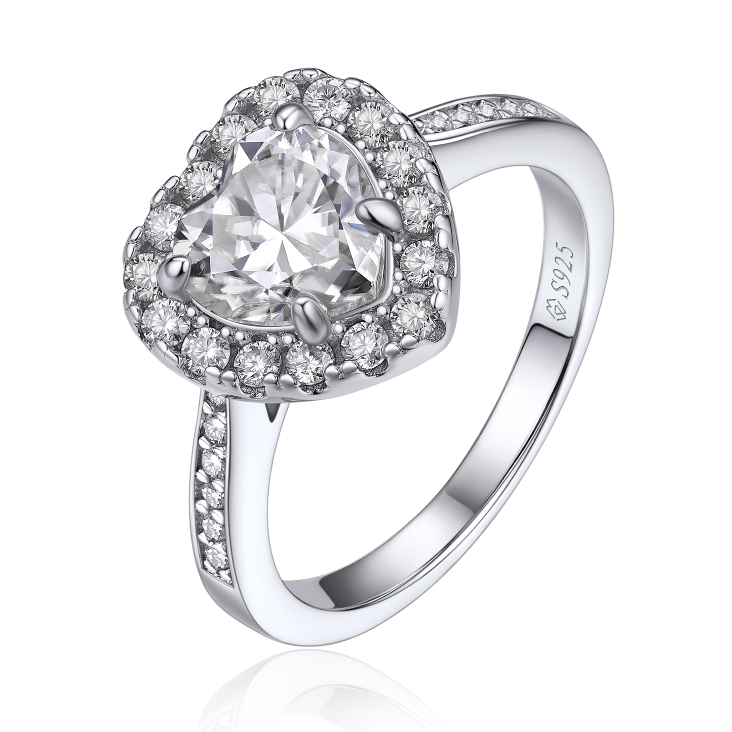 Halo Heart Cut Moissanite Engagement Rings in White Gold (1 Ct. VVS1)