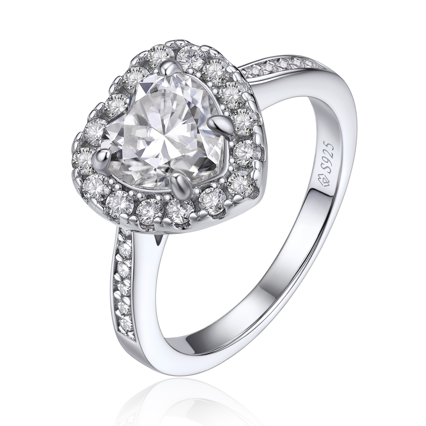 Halo Heart Cut Moissanite Engagement Rings in White Gold (1 Ct. VVS1)