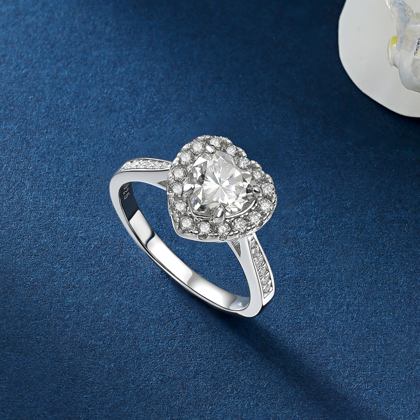 Halo Heart Cut Moissanite Engagement Rings in White Gold (1 Ct. VVS1)