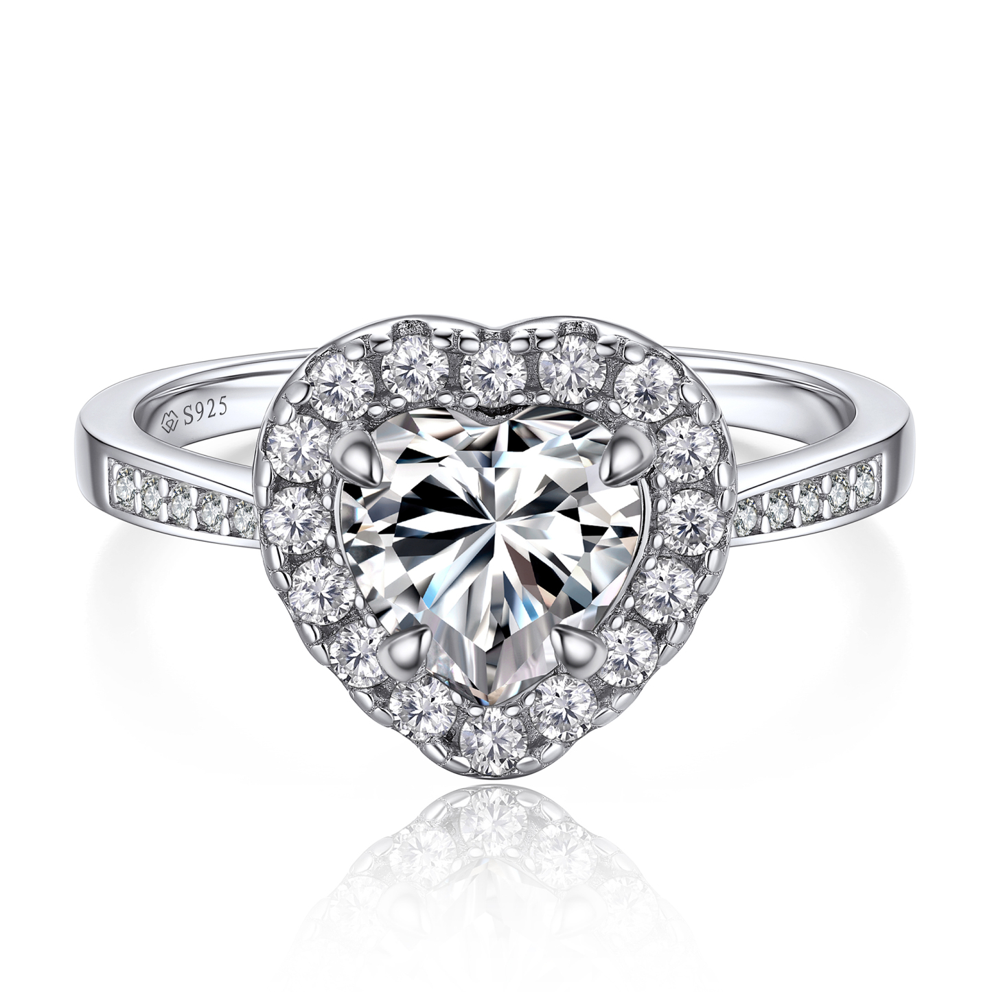 Halo Heart Cut Moissanite Engagement Rings in White Gold (1 Ct. VVS1)