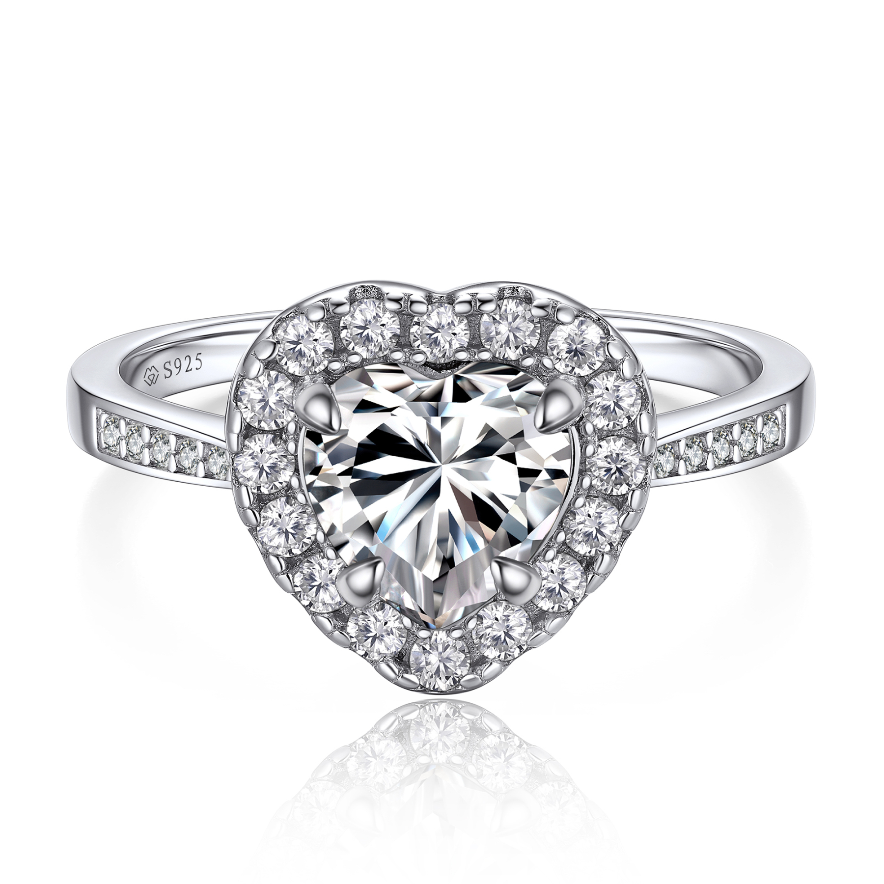 Halo Heart Cut Moissanite Engagement Rings in White Gold (1 Ct. VVS1)