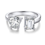Moissanite Heart and Emerald Cut Toi Et Moi Engagement Ring for Women in White Gold (2 Ct. VVS1)