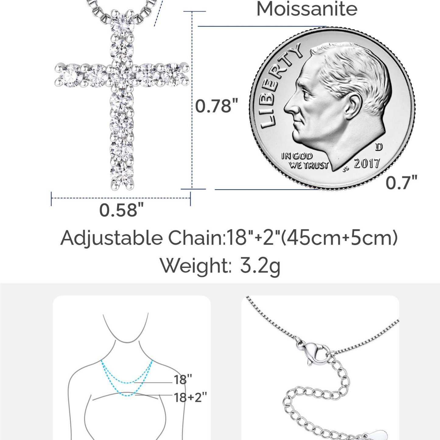 Moissanite Cross Necklace Christmas Gift For Her