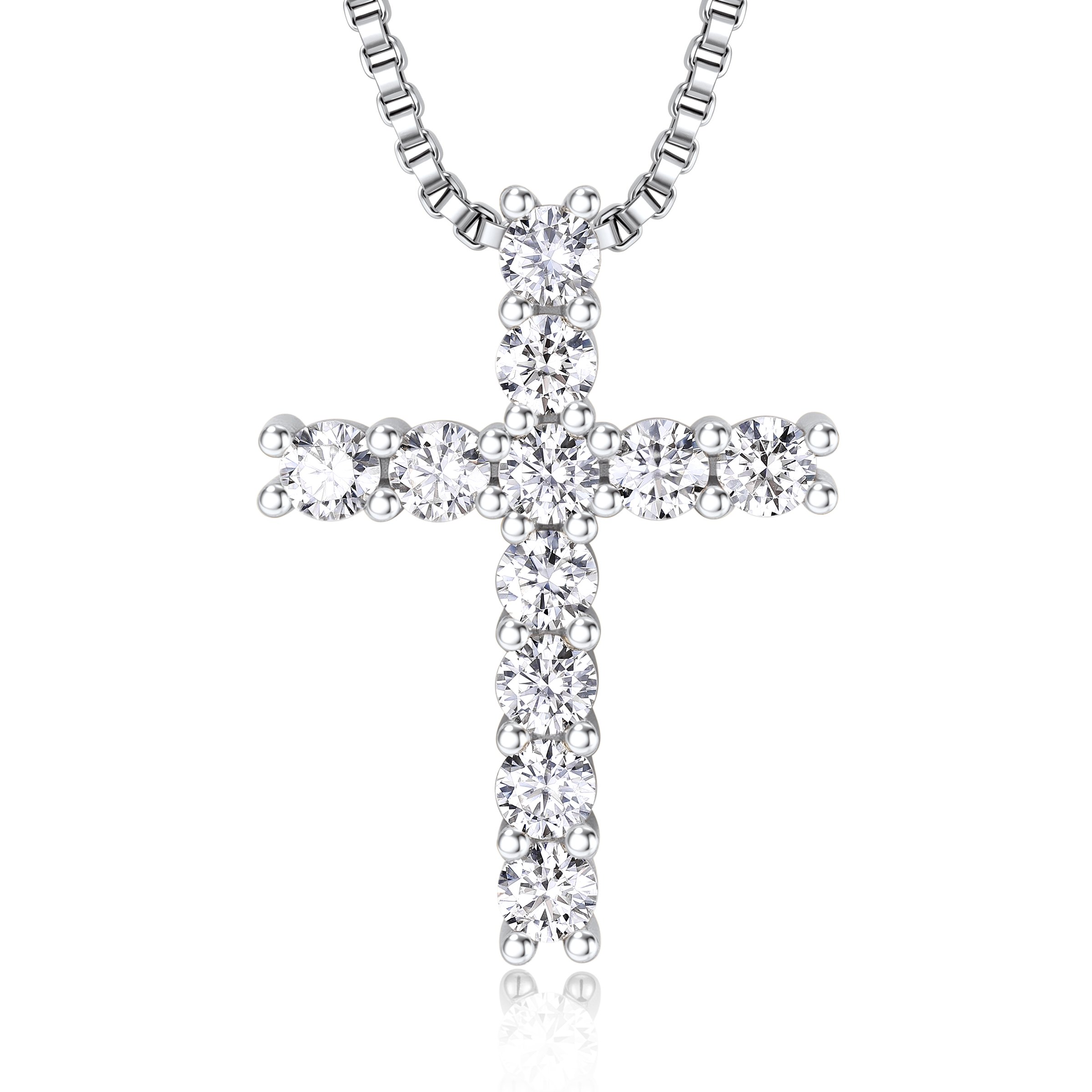 Gold Cross Necklace, 2.5mm White Moissanite Pendant, Christmas Gift