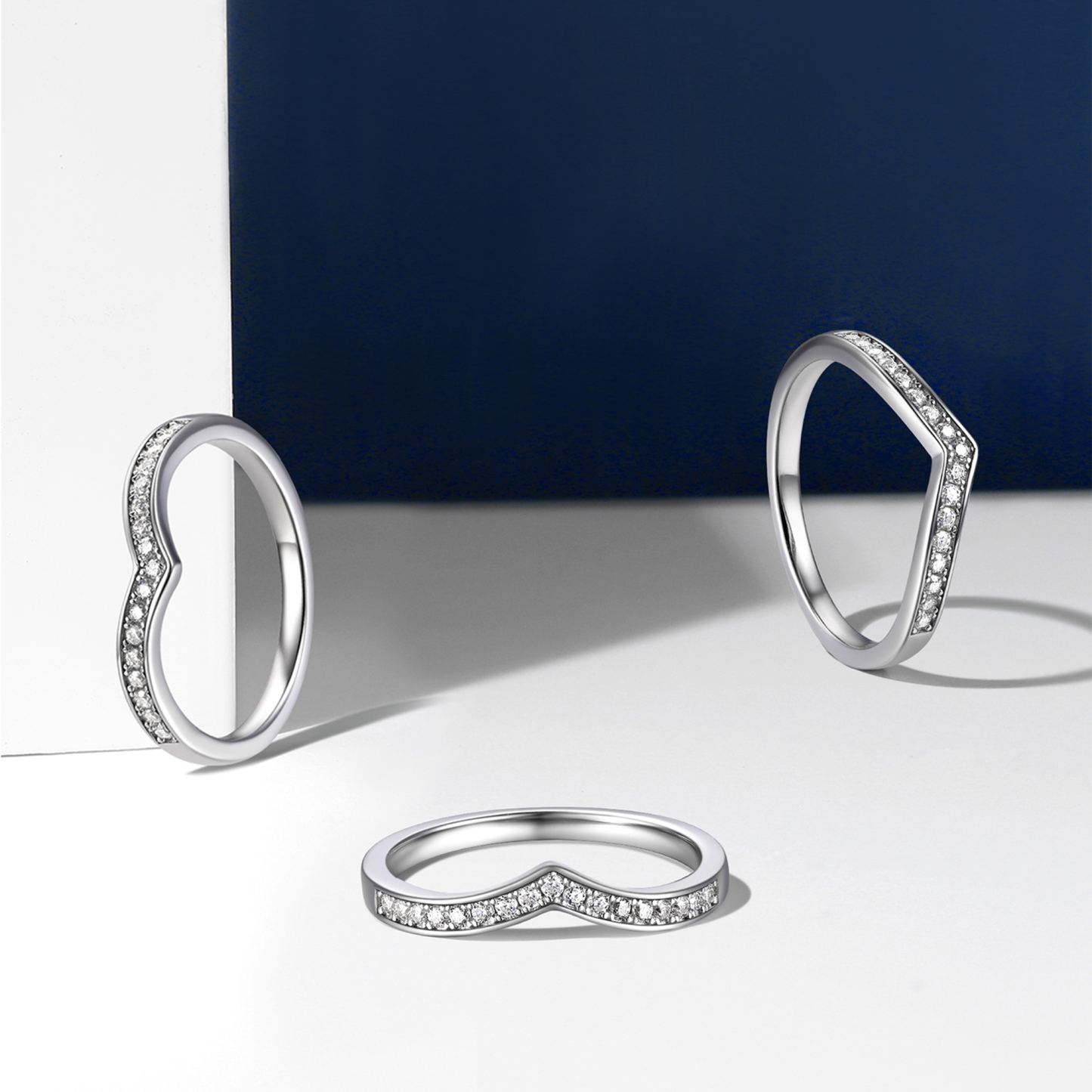 Moissanite Curved Eternity Wedding Ring in White Gold, Sterling Silver-01