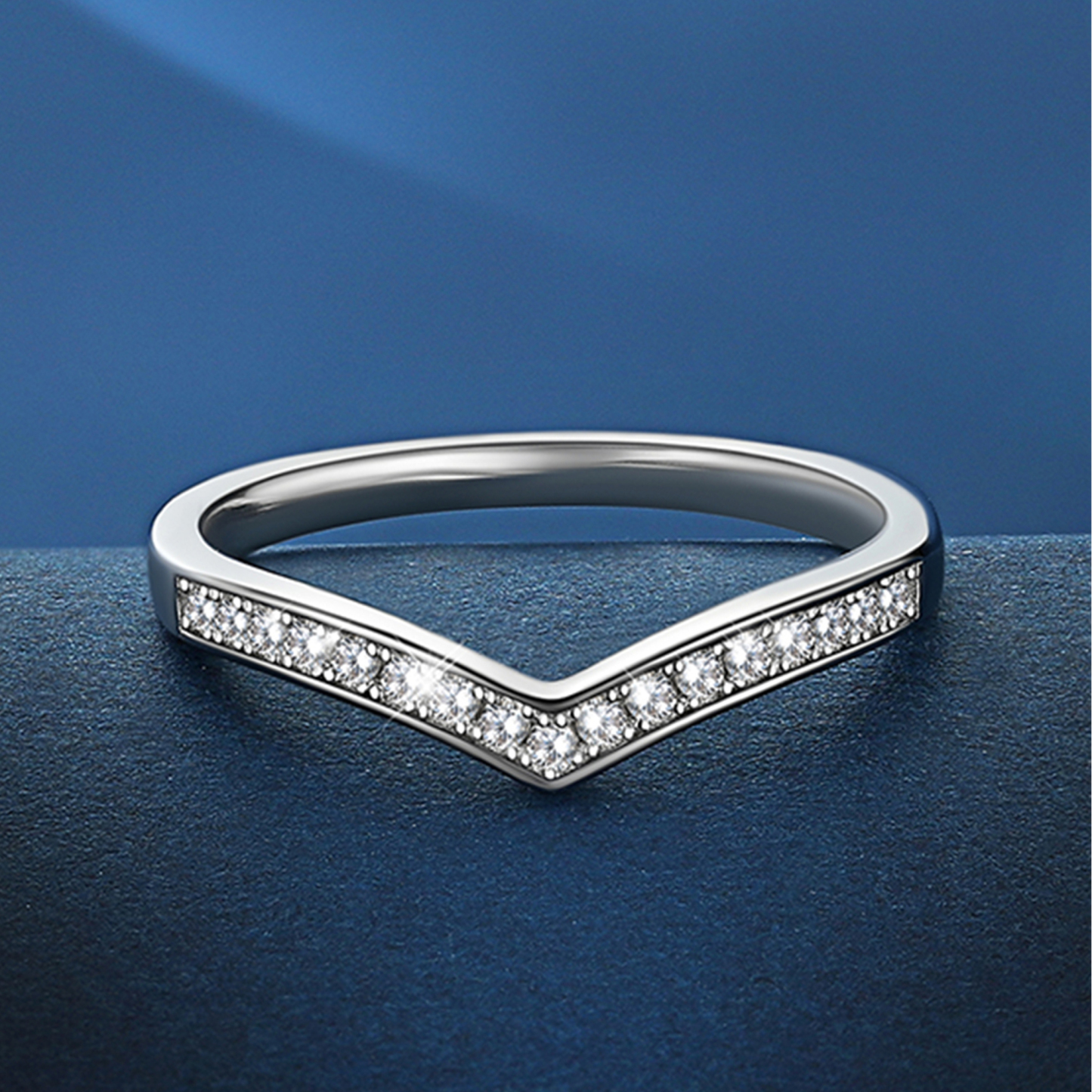 Moissanite Curved Eternity Wedding Ring in White Gold, Sterling Silver-02