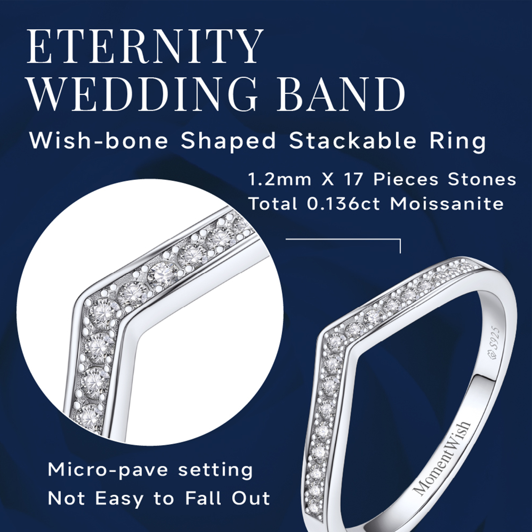 Moissanite Curved Eternity Wedding Ring in White Gold Details - Ring Design