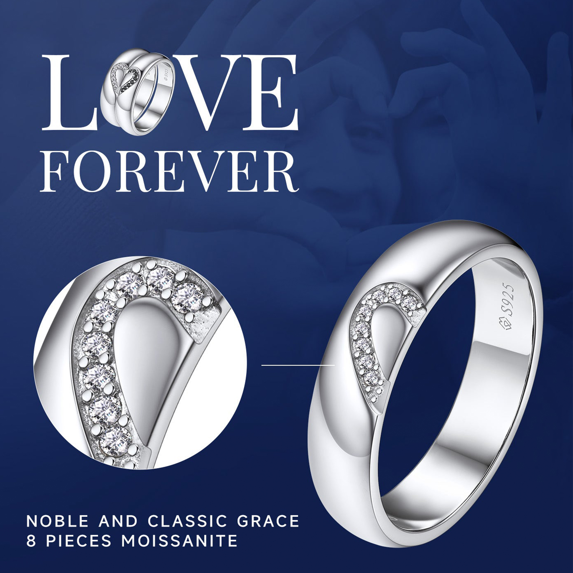 Moissanite His Her Heart Promise Rings Details - Ring Design