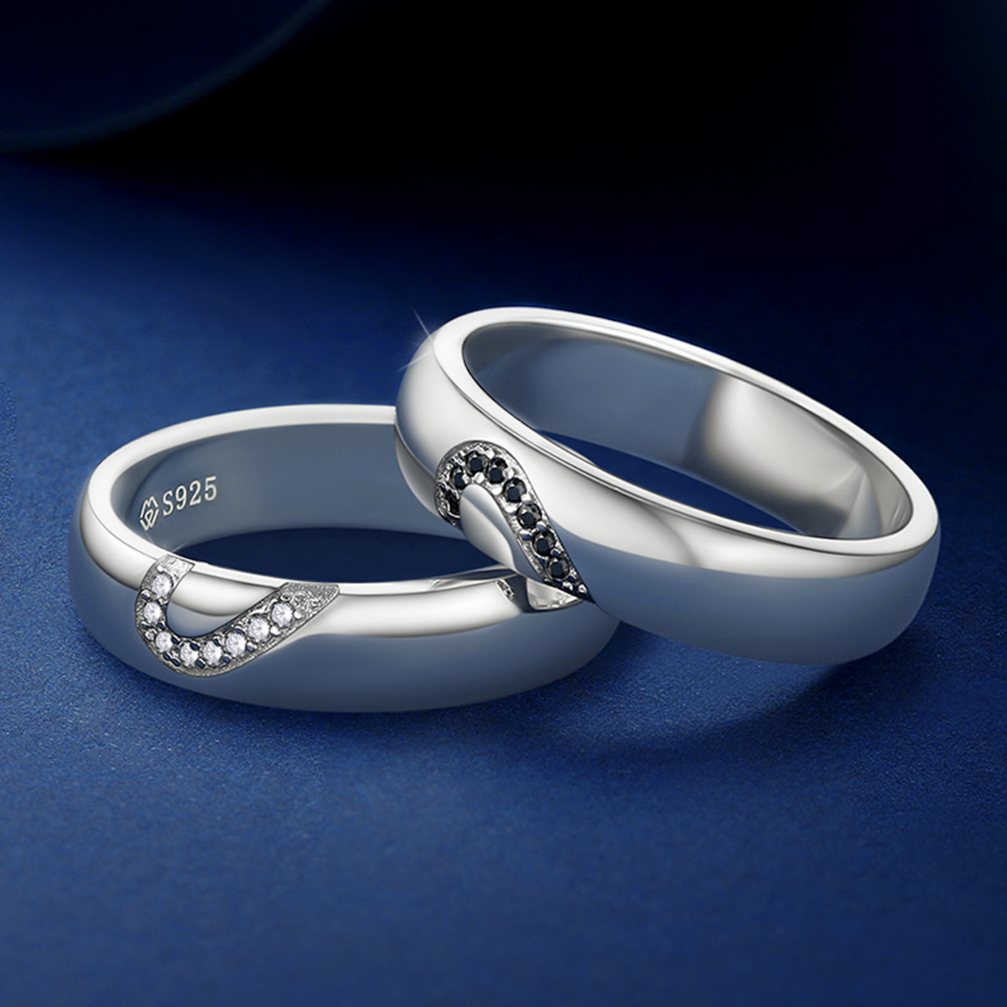 Moissanite His Her Heart Promise Rings in White Gold, Sterling Silver-02