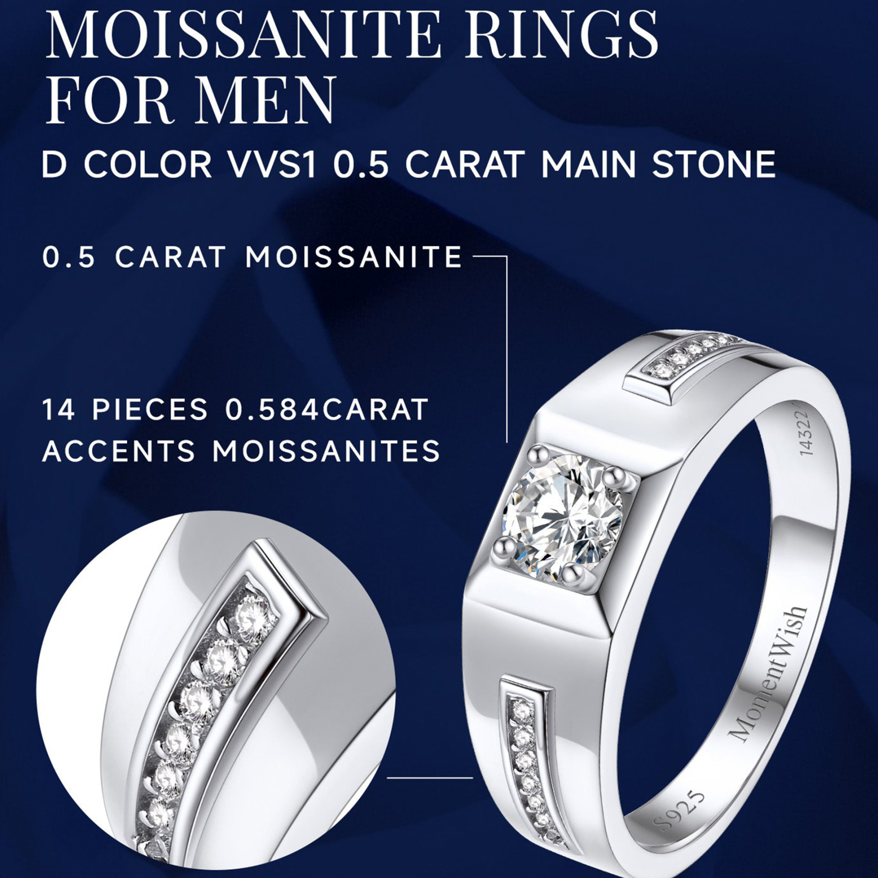 Moissanite Men's Engagement Ring Details - Ring Design