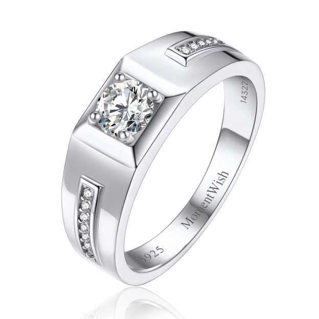 Moissanite Men's Engagement Ring in White Gold-02