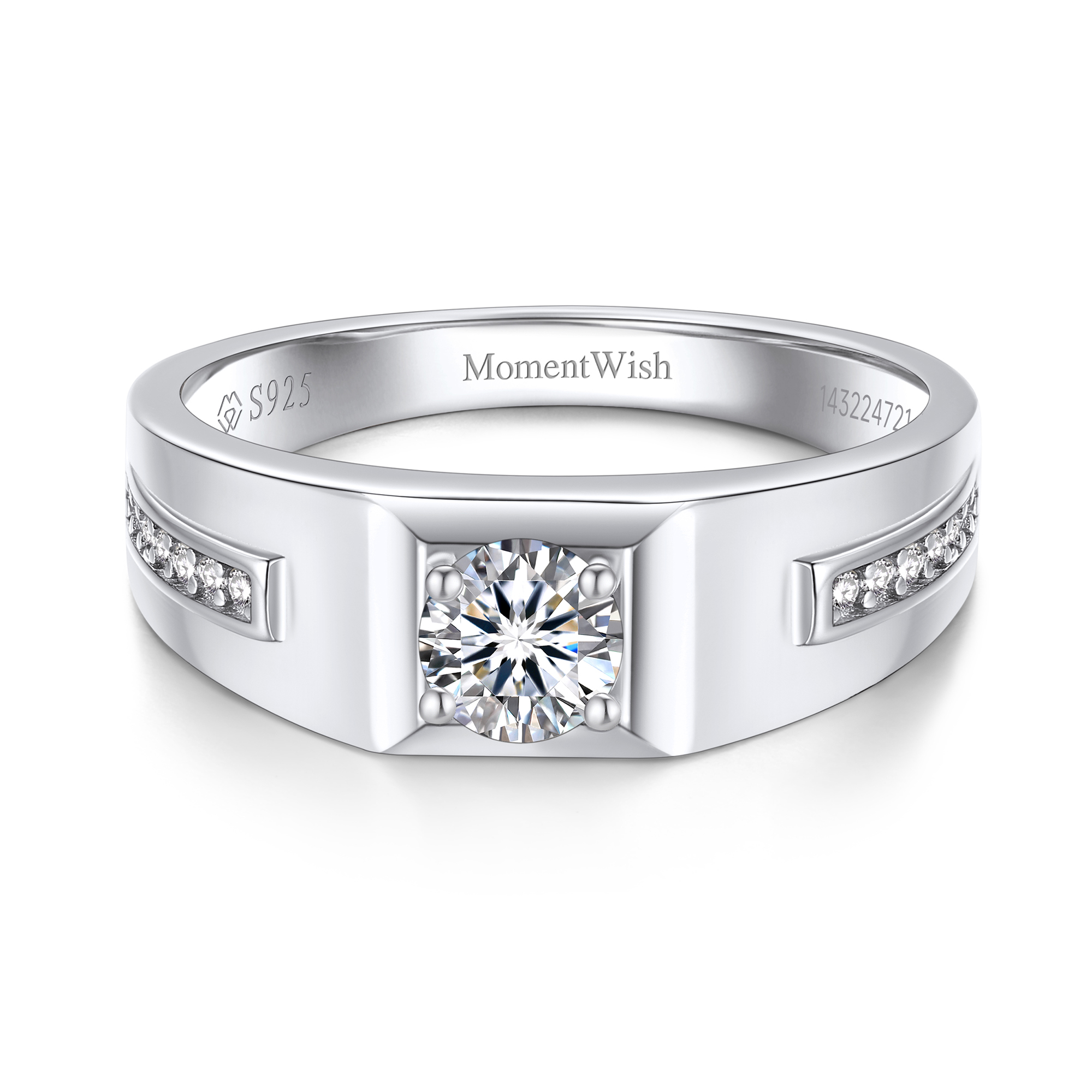 Moissanite Men's Engagement Ring in White Gold