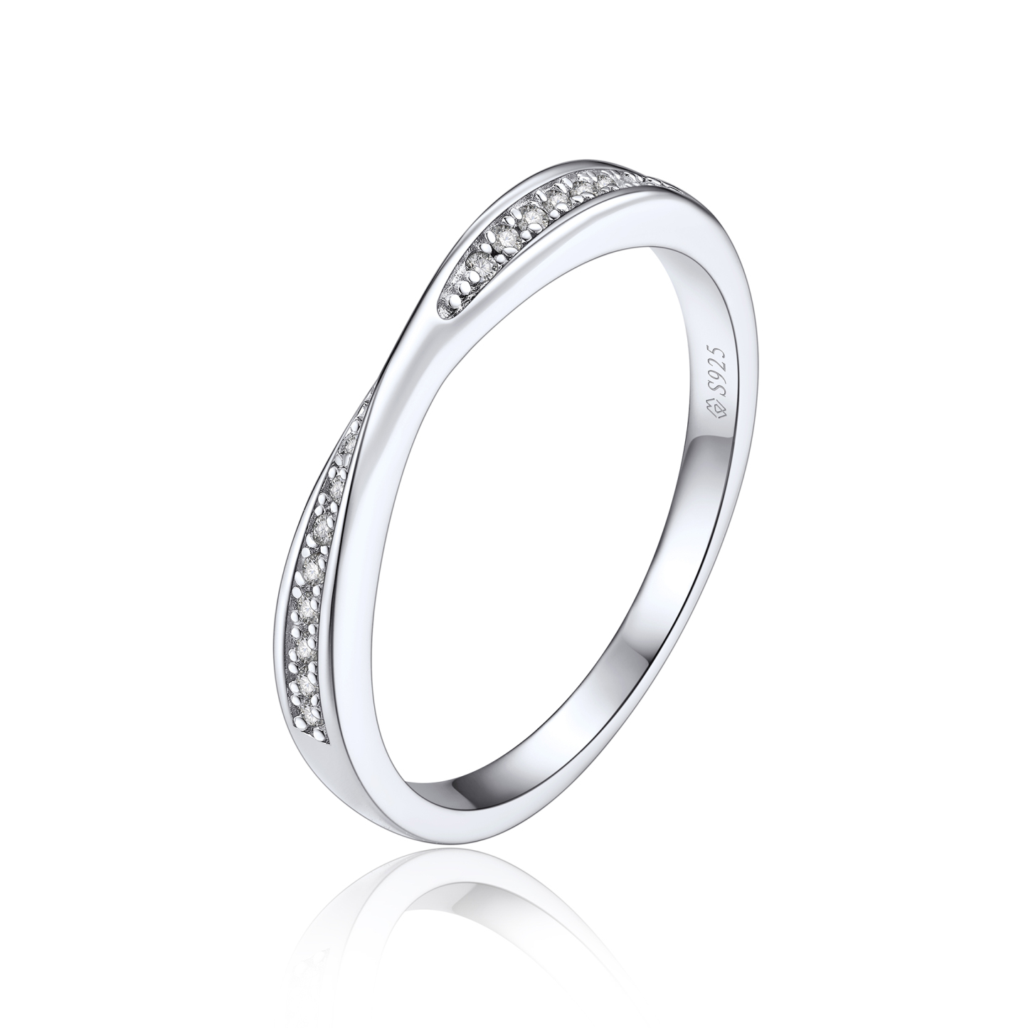 Moissanite Ribbon Eternity Wedding Ring in White Gold-02
