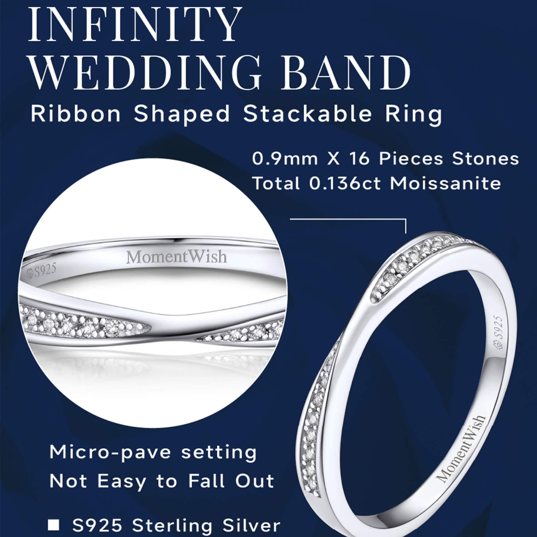 Moissanite Ribbon Eternity Wedding Ring in White Gold Details - Ring Design