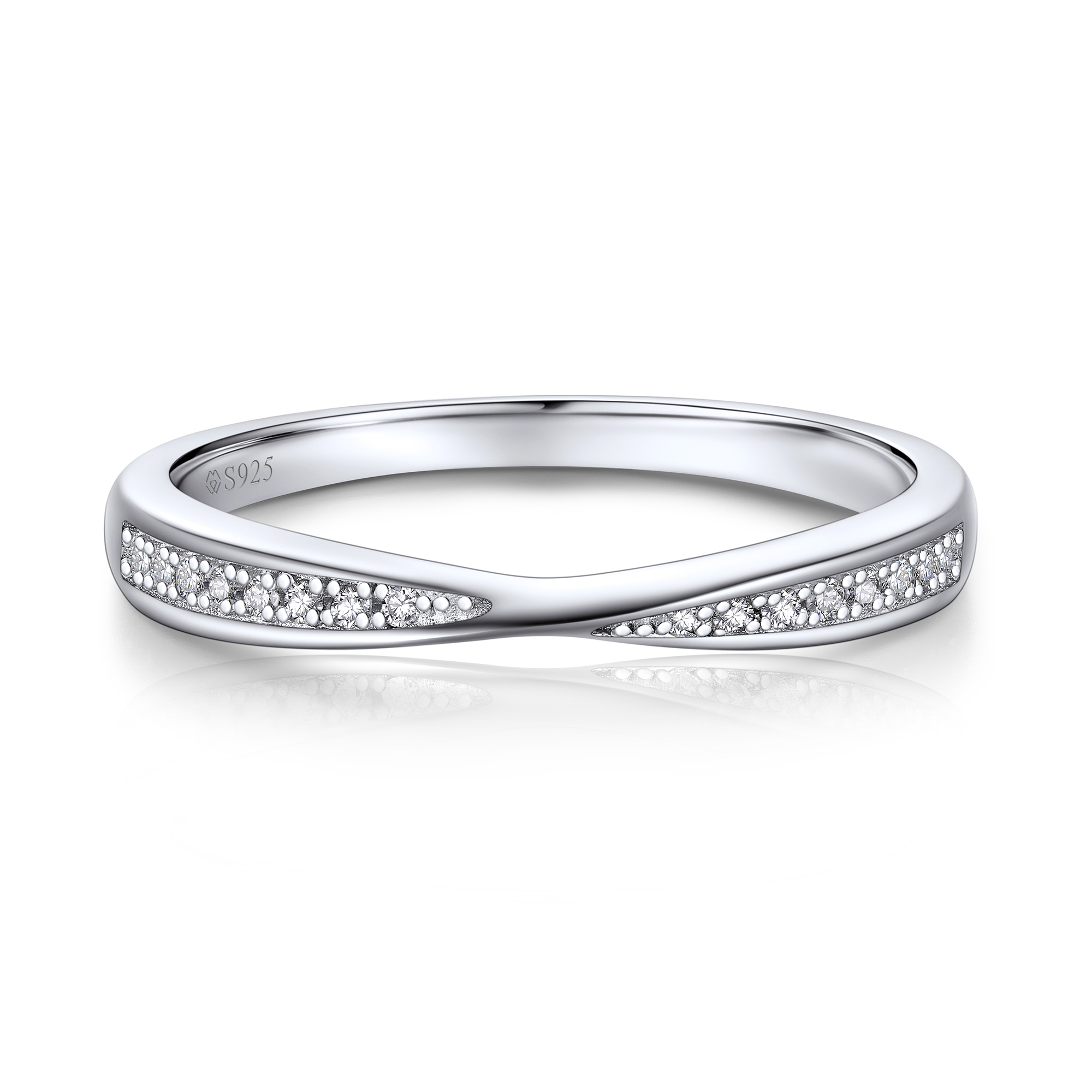 Moissanite Ribbon Eternity Wedding Ring in White Gold